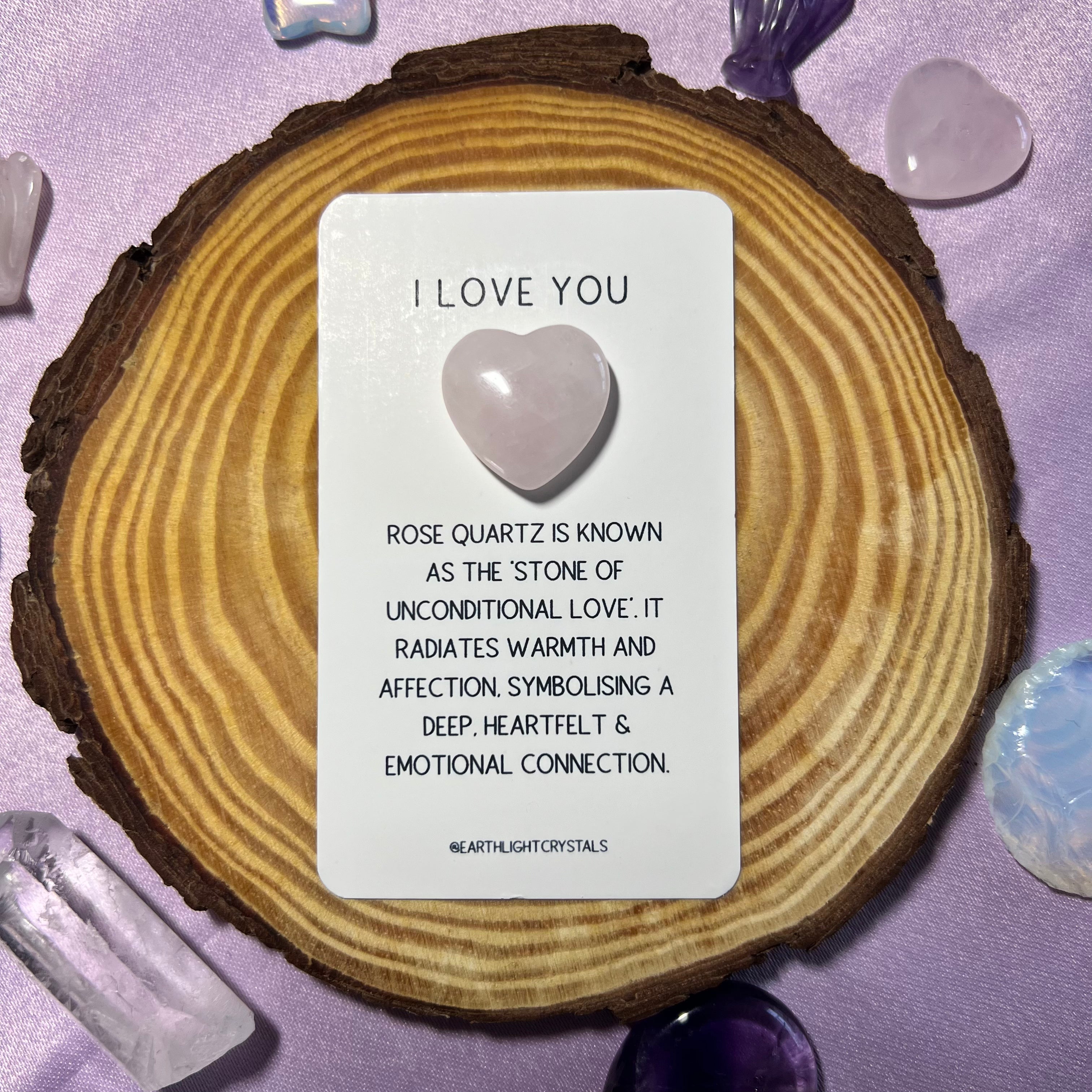 Rose Quartz Crystal Heart - 'I Love You' Keepsake Card