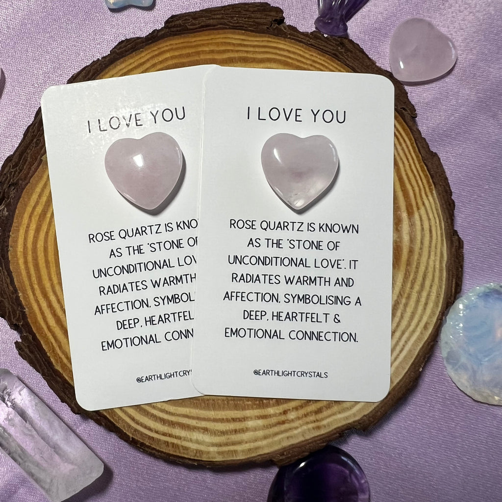 Rose Quartz Crystal Heart - 'I Love You' Keepsake Card