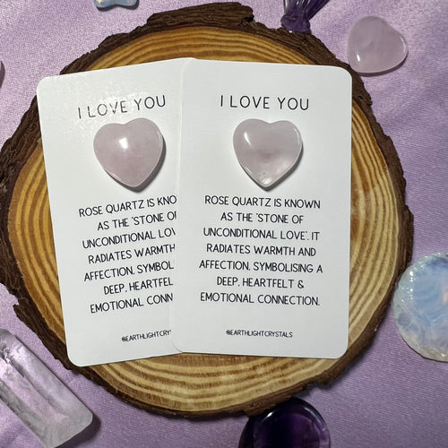 Rose Quartz Crystal Heart - 'I Love You' Keepsake Card