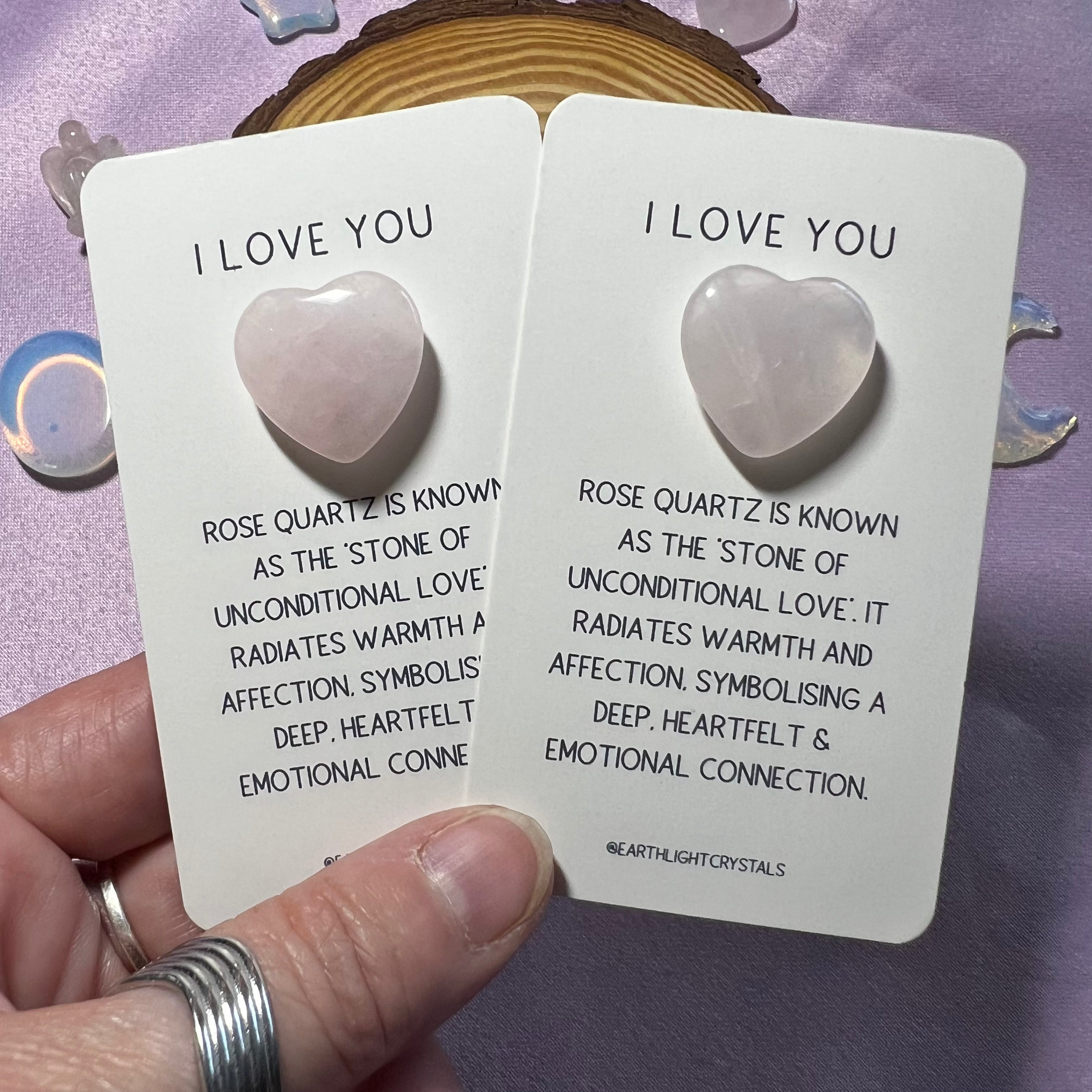 Rose Quartz Crystal Heart - 'I Love You' Keepsake Card