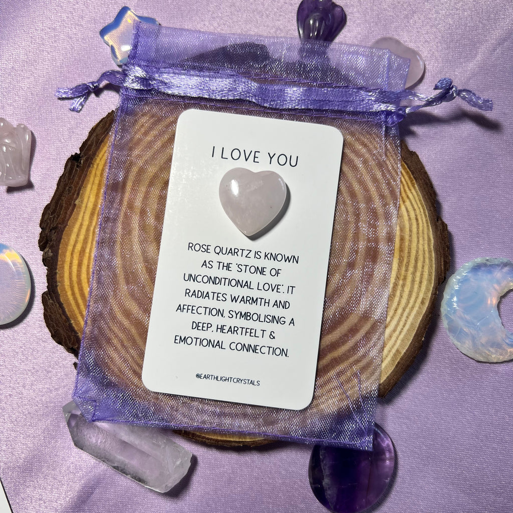 Rose Quartz Crystal Heart - 'I Love You' Keepsake Card