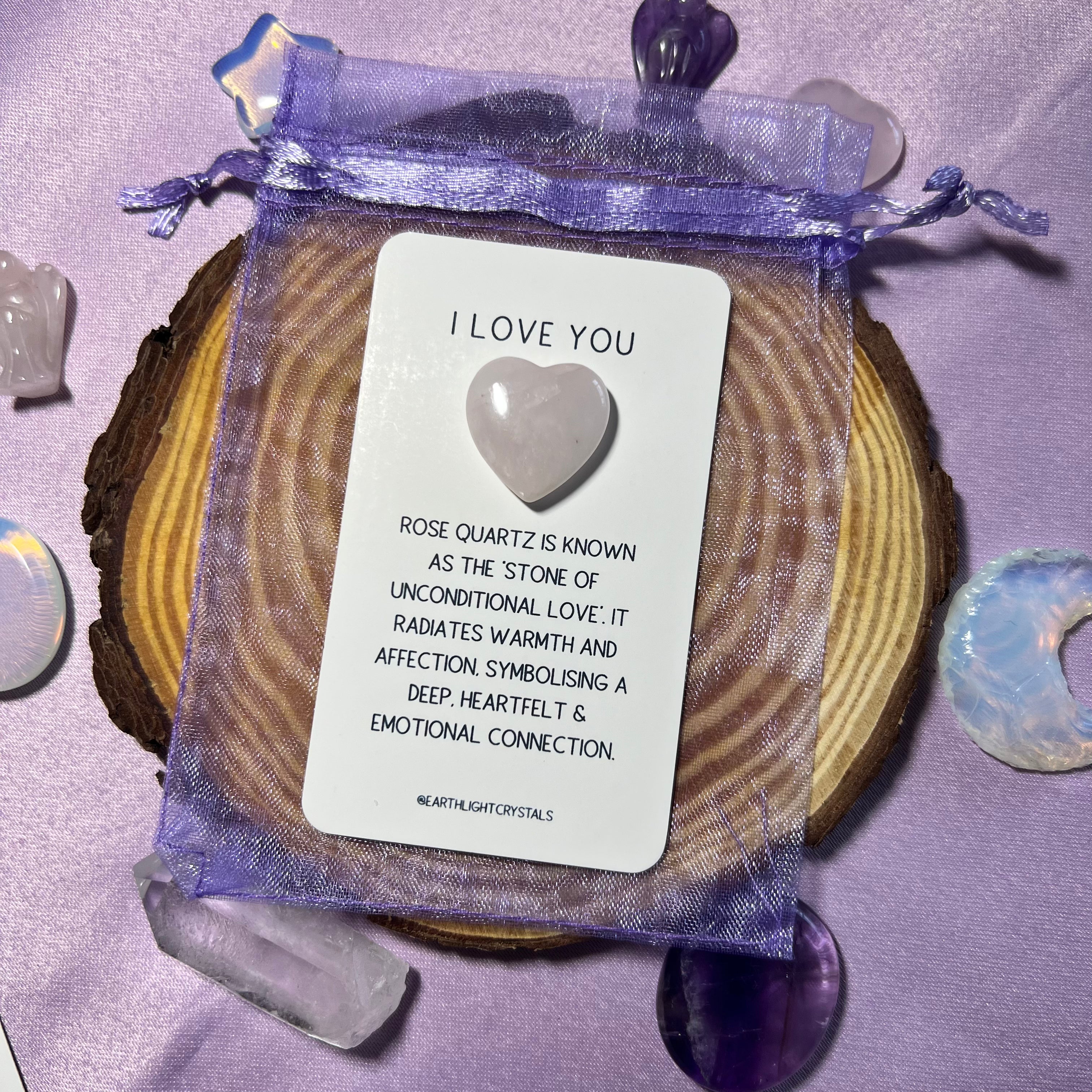 Rose Quartz Crystal Heart - 'I Love You' Keepsake Card