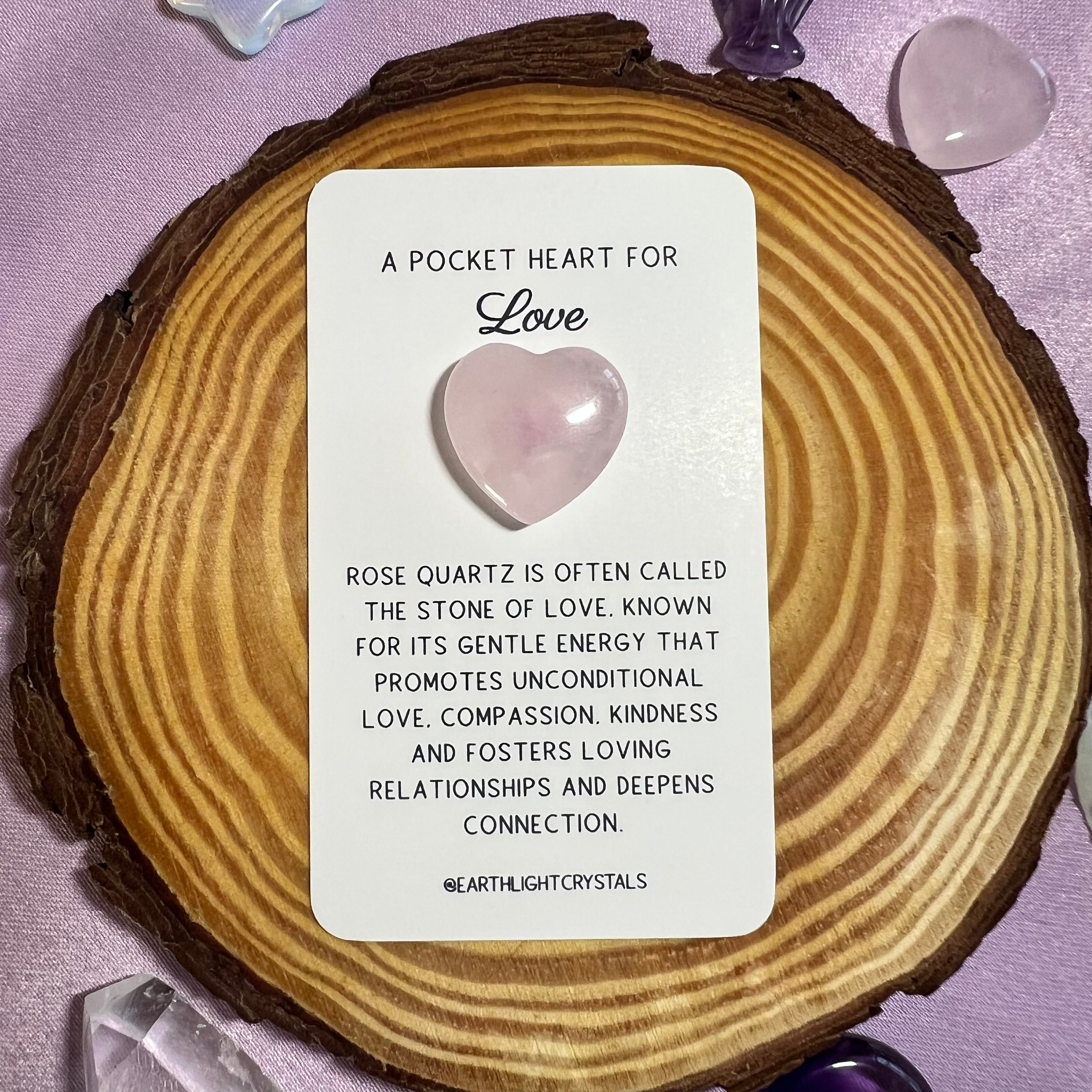 Rose Quartz Crystal Heart Healing Keepsake Card for Love