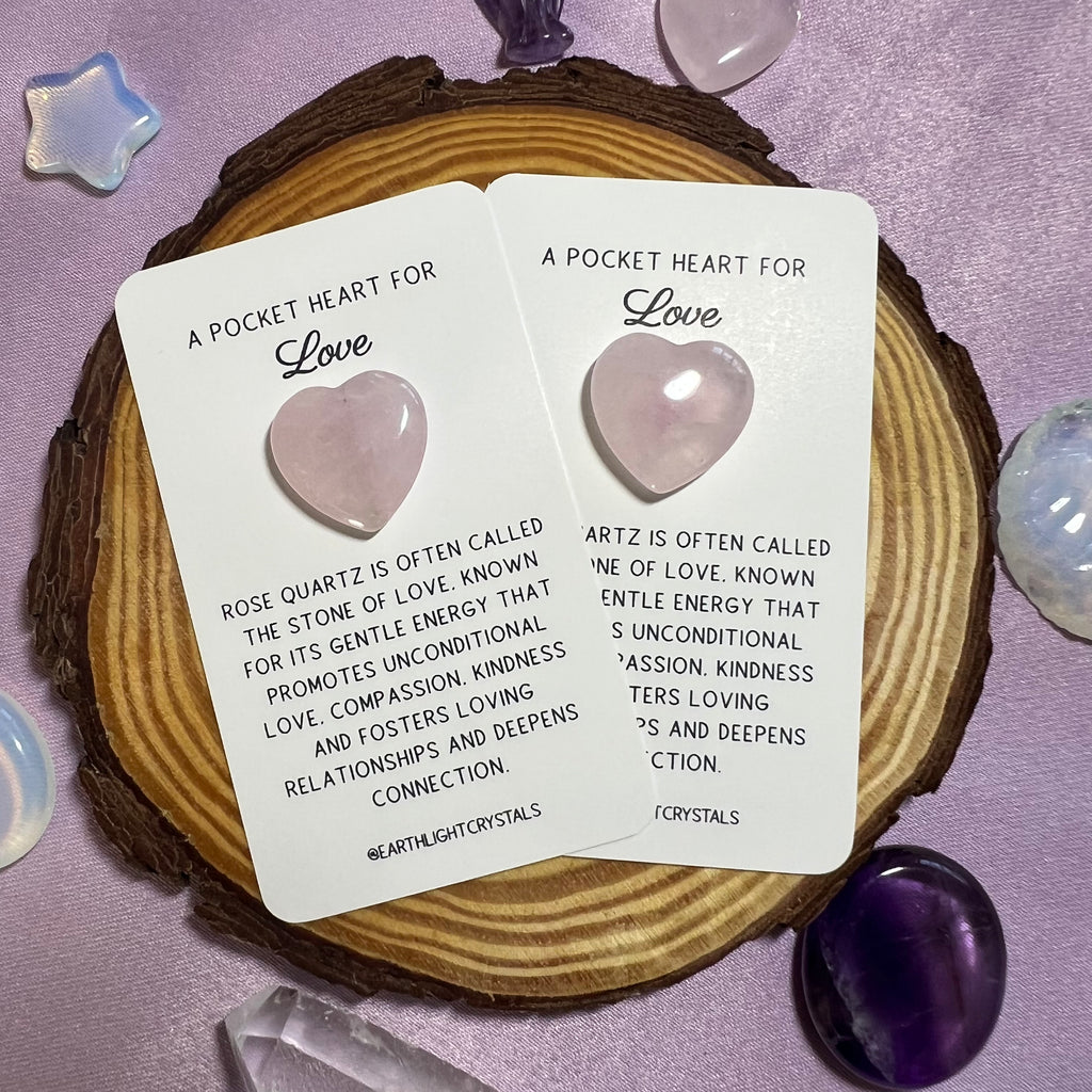 Rose Quartz Crystal Heart Healing Keepsake Card for Love