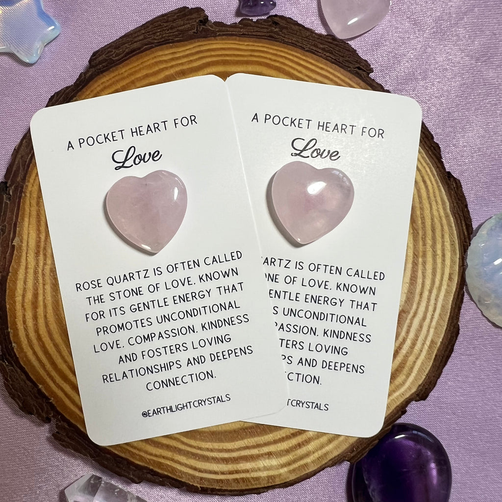Rose Quartz Crystal Heart Healing Keepsake Card for Love