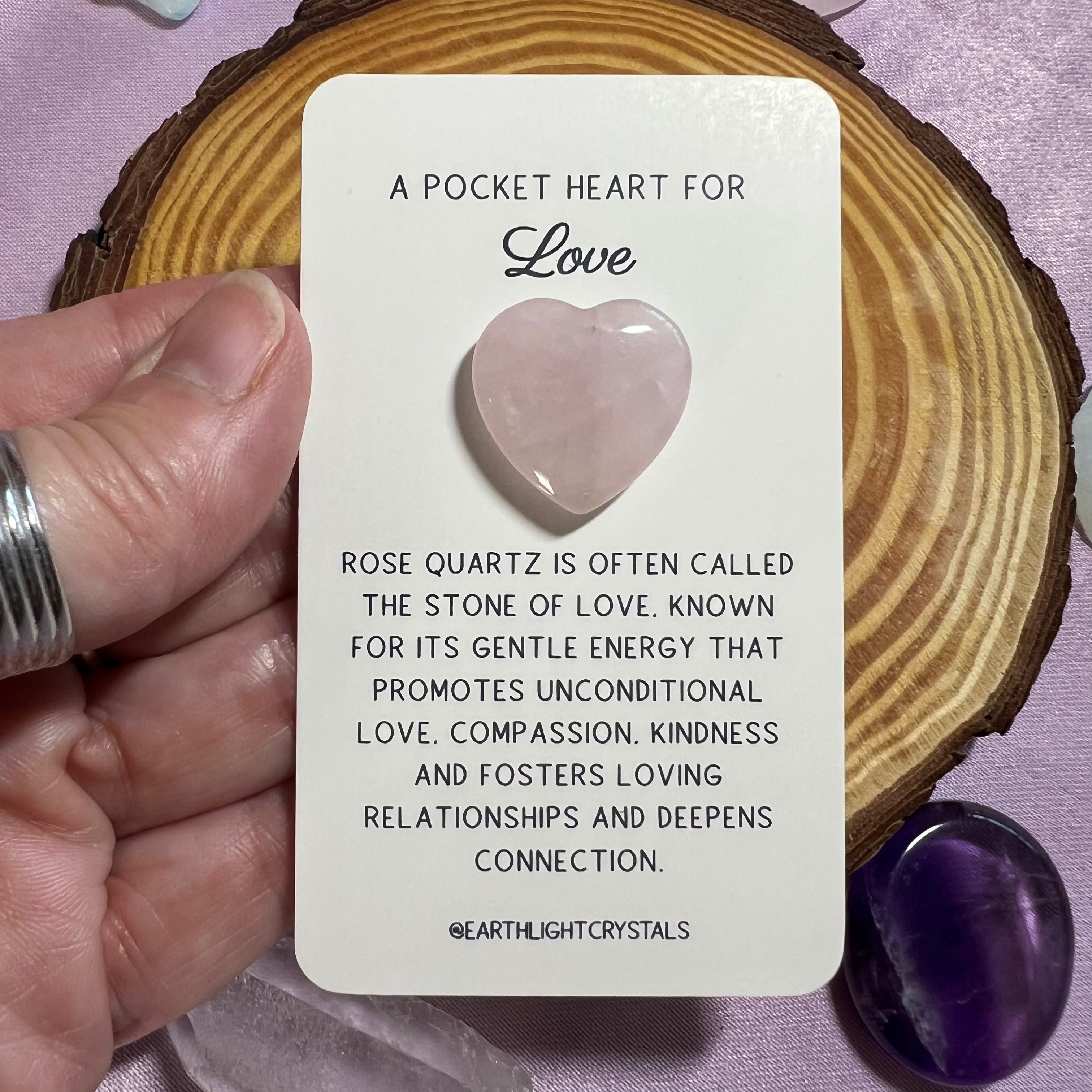 Rose Quartz Crystal Heart Healing Keepsake Card for Love