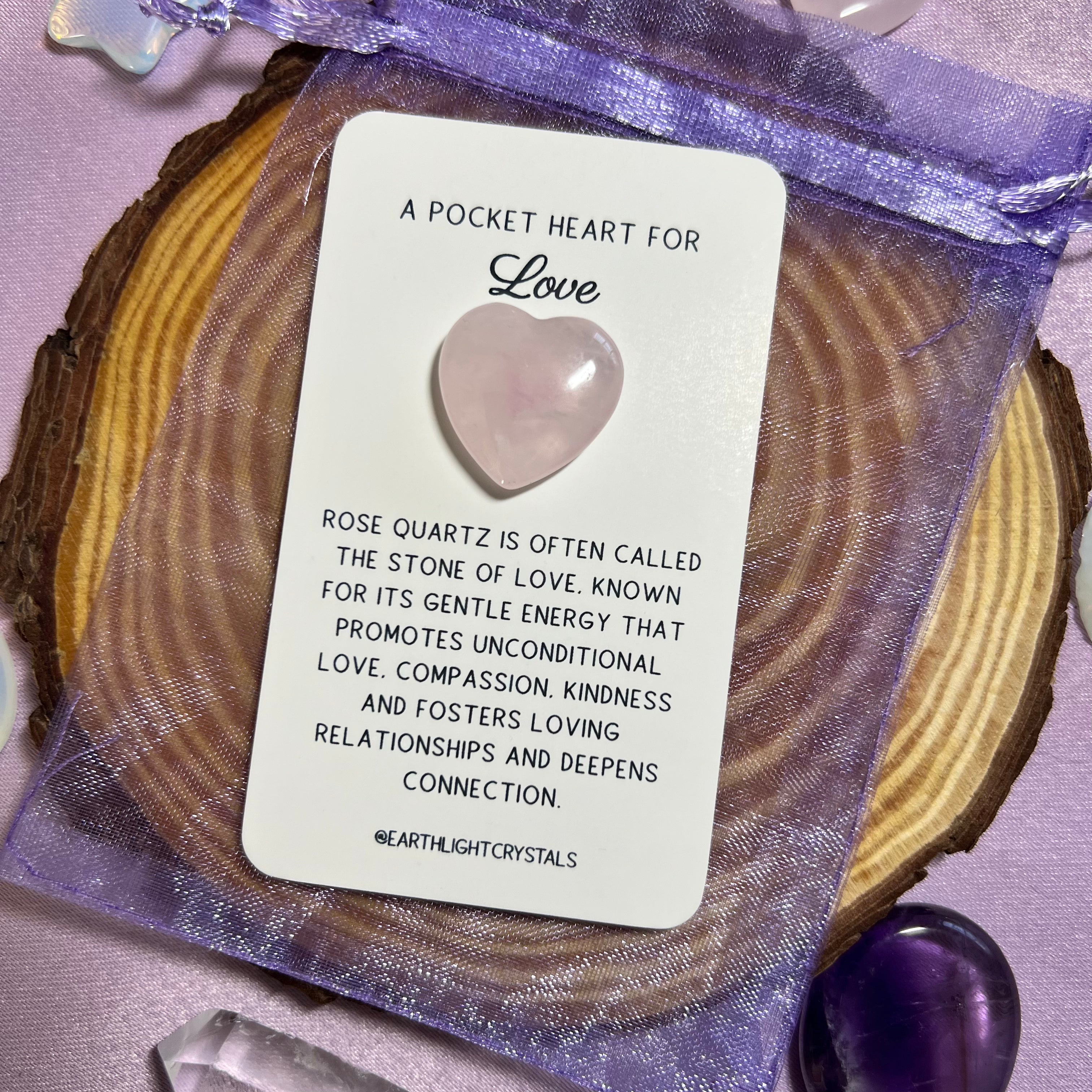 Rose Quartz Crystal Heart Healing Keepsake Card for Love