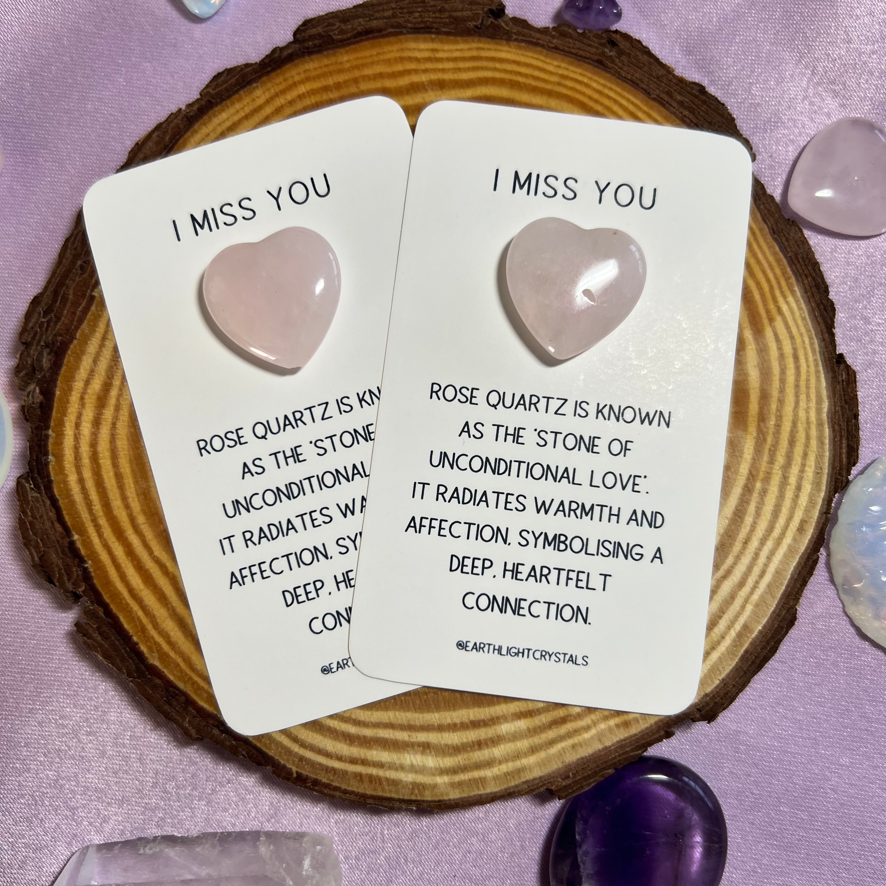Rose Quartz Crystal Heart Keepsake 'I Miss You' Card