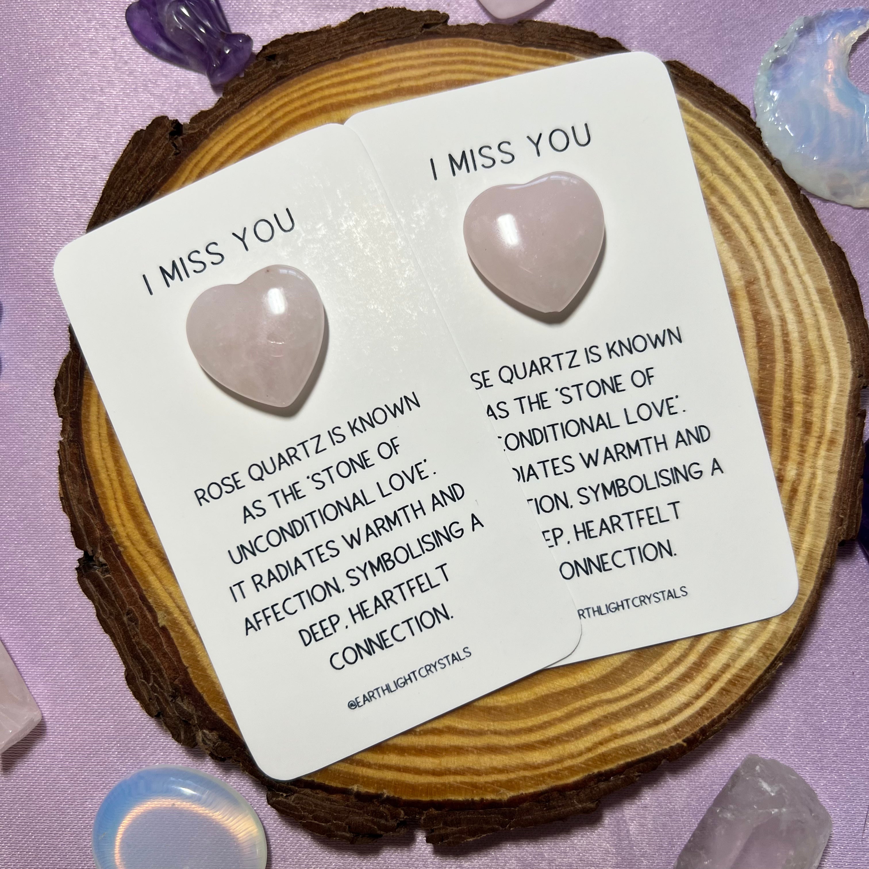 Rose Quartz Crystal Heart Keepsake 'I Miss You' Card