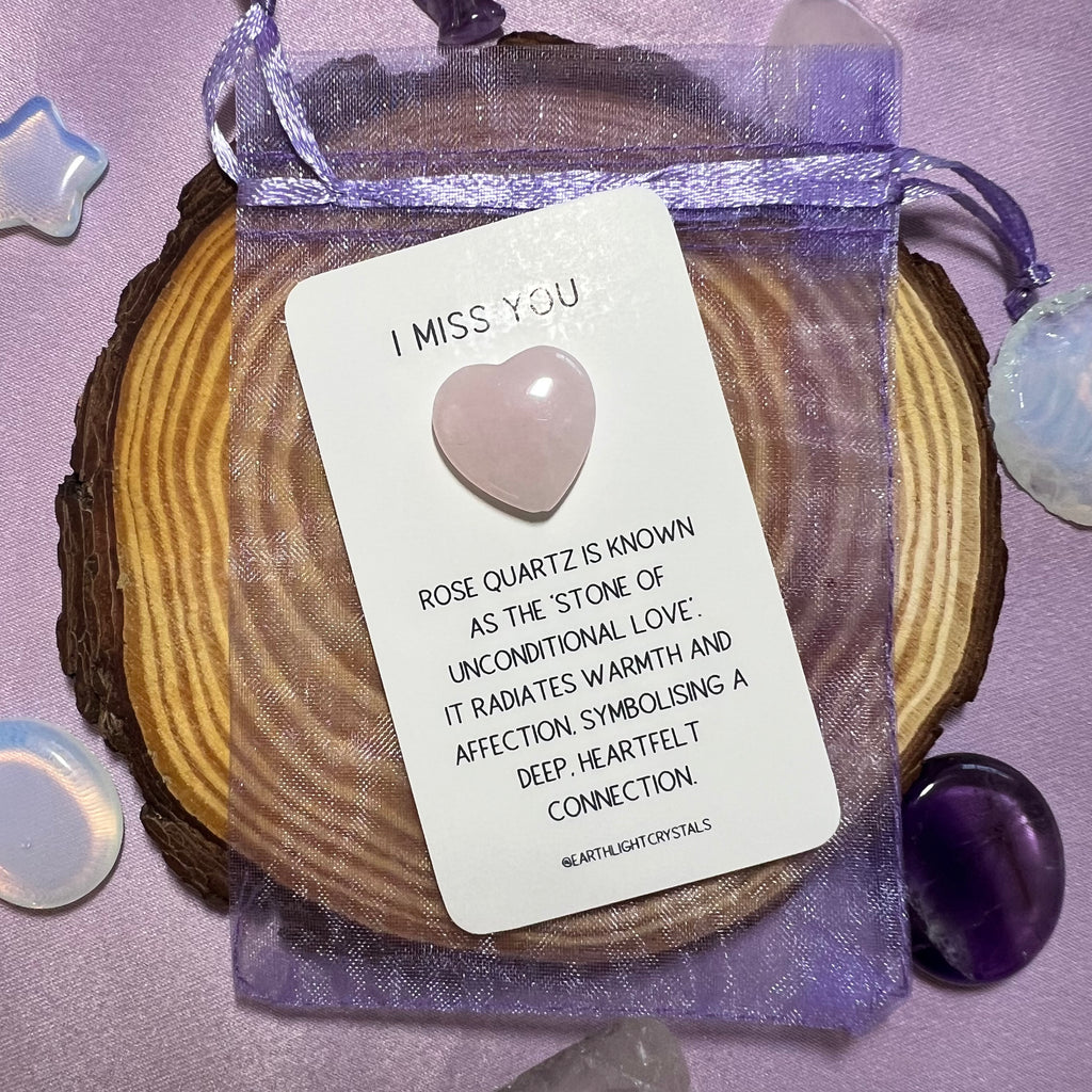Rose Quartz Crystal Heart Keepsake 'I Miss You' Card