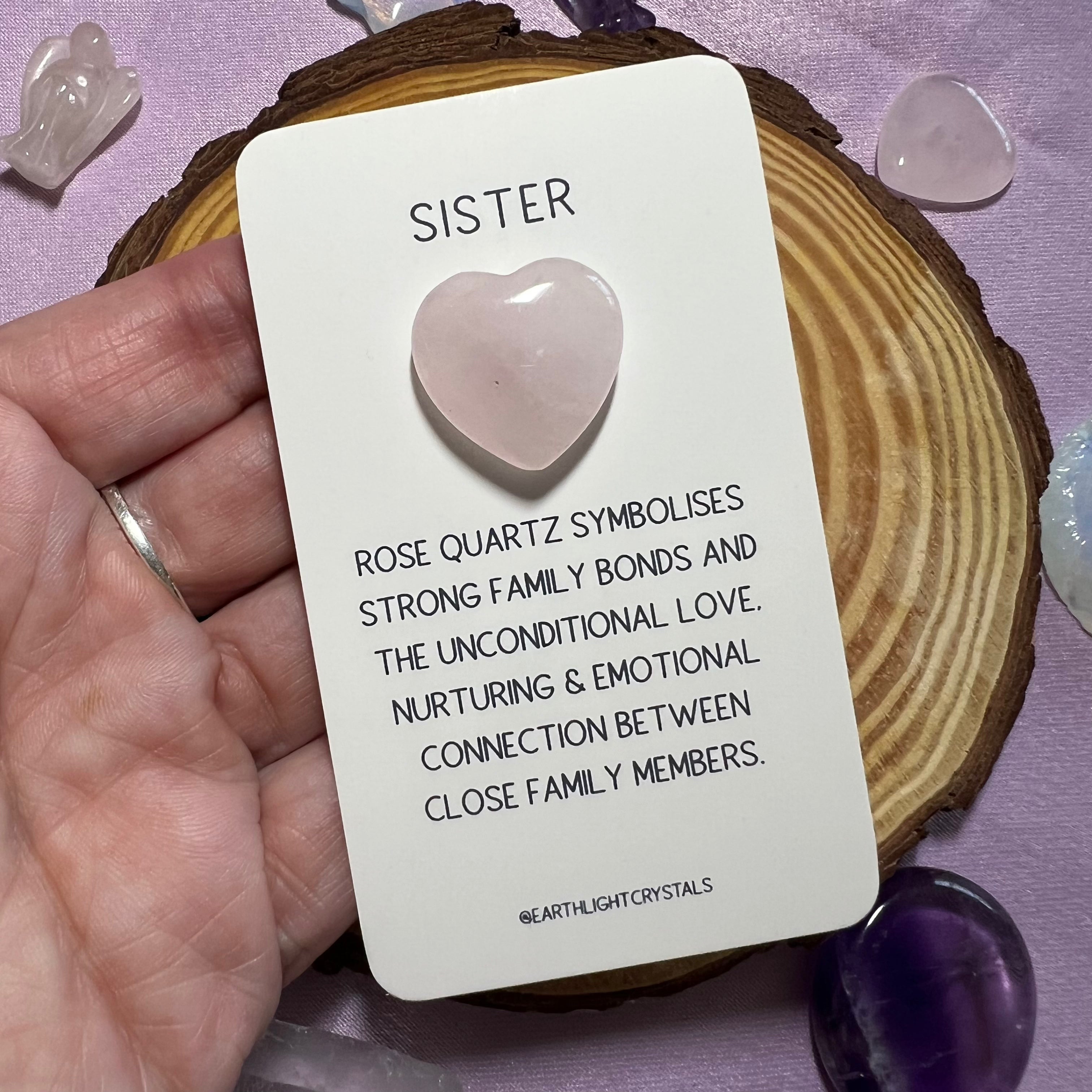 Rose Quartz Pocket Crystal Heart Keepsake for Sister
