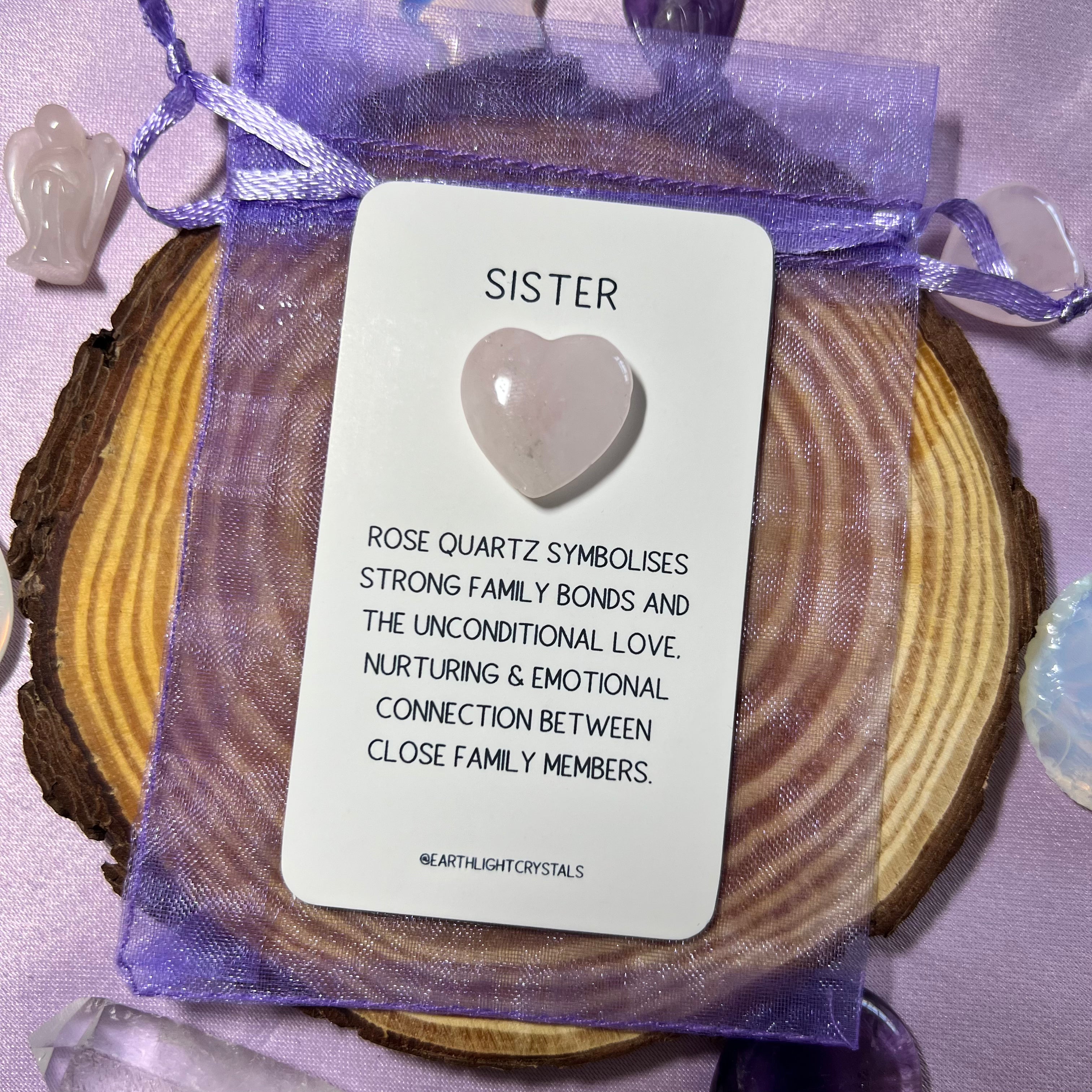 Rose Quartz Pocket Crystal Heart Keepsake for Sister