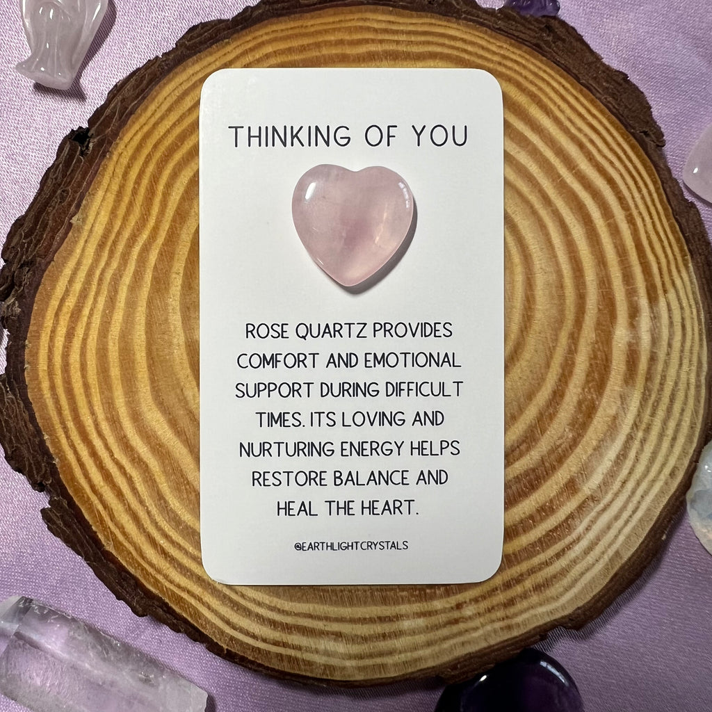 Rose Quartz Crystal Heart Thinking of You Keepsake Card
