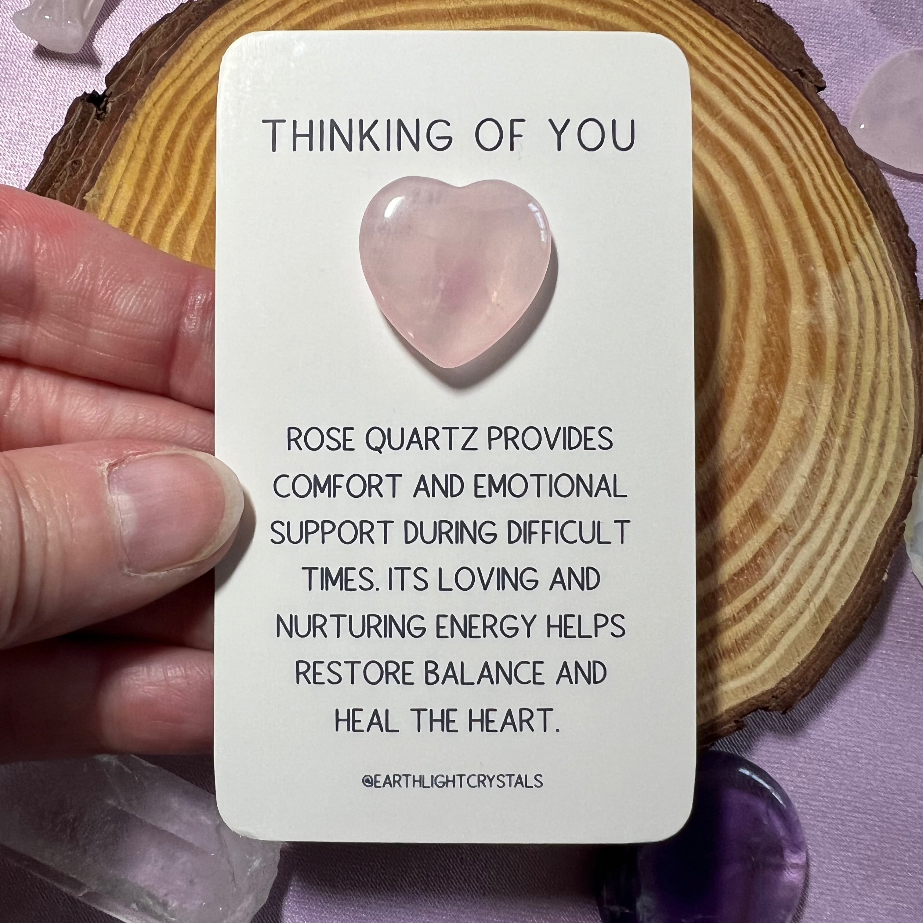 Rose Quartz Crystal Heart Thinking of You Keepsake Card