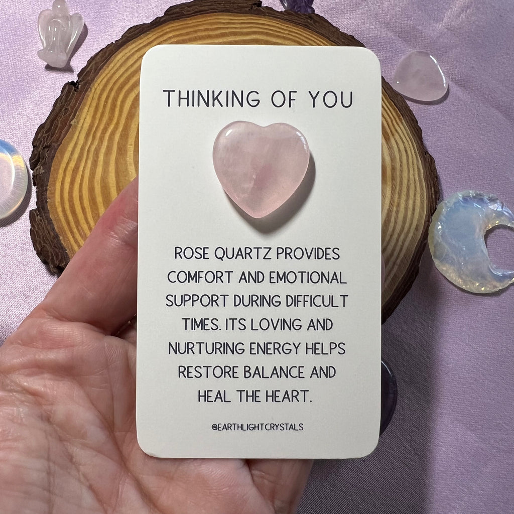 Rose Quartz Crystal Heart Thinking of You Keepsake Card