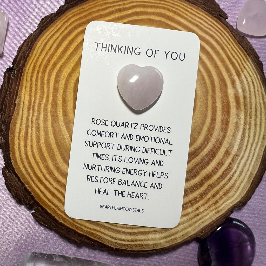Rose Quartz Crystal Heart Thinking of You Keepsake Card