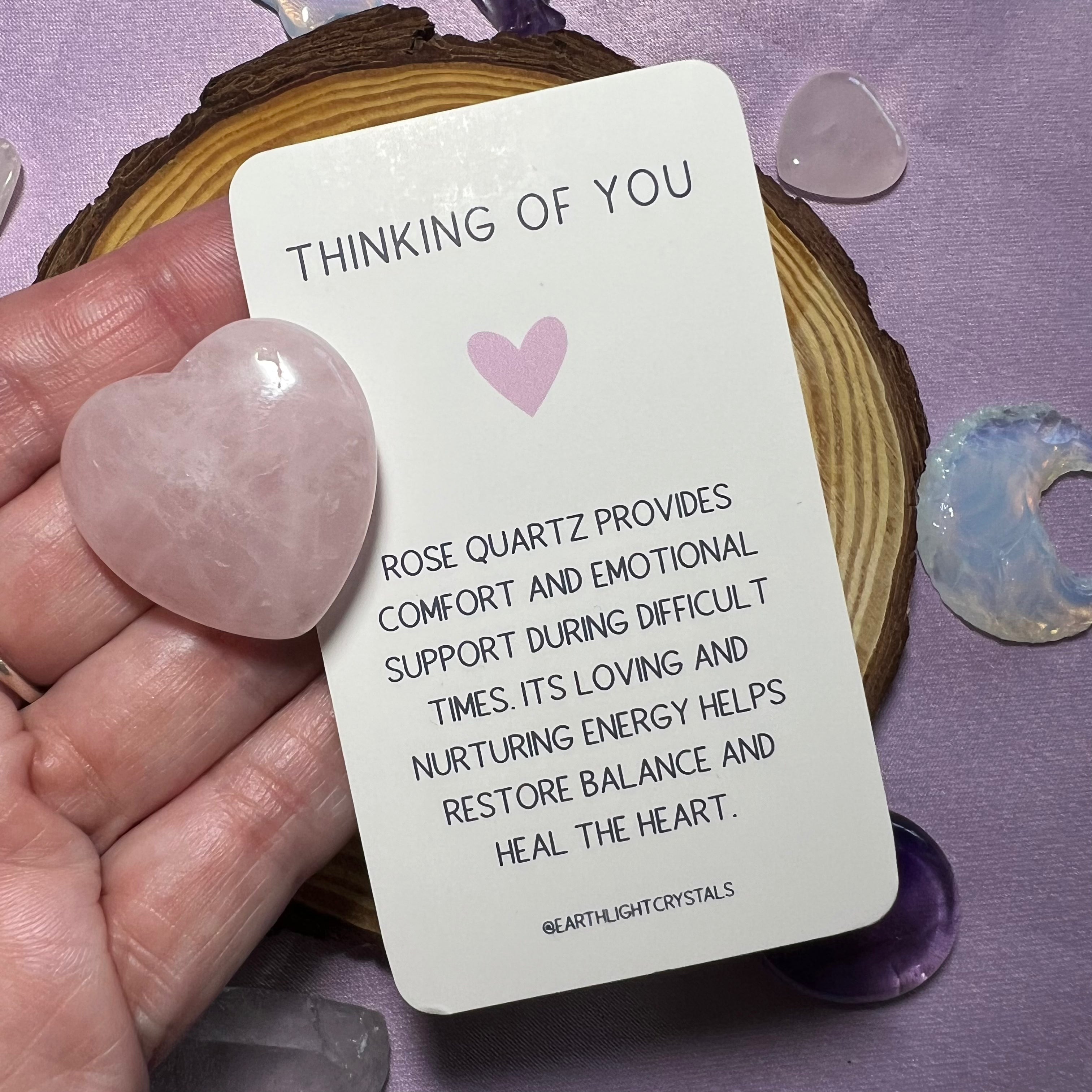 Rose Quartz Crystal Heart Thinking of You Gift