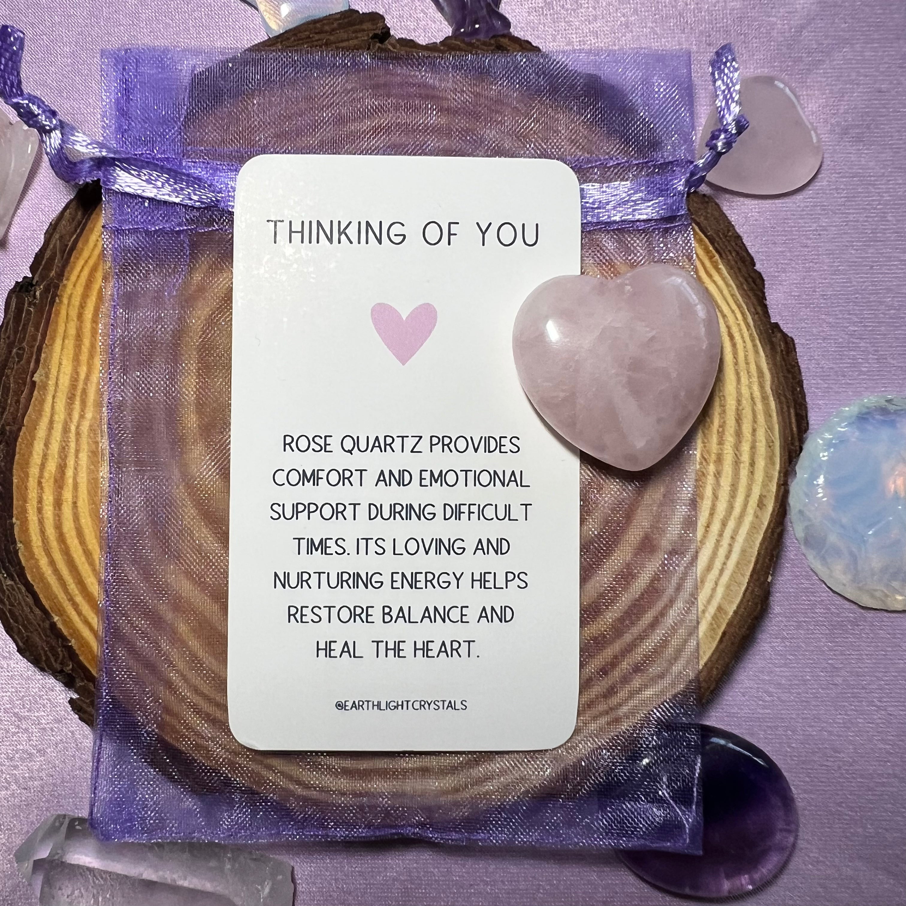 Rose Quartz Crystal Heart Thinking of You Gift