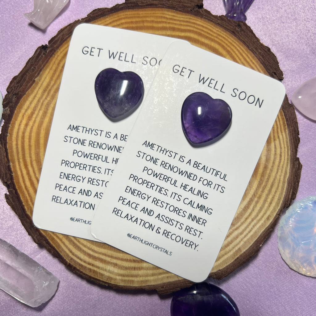 Amethyst Get Well Soon Crystal Pocket Heart Card