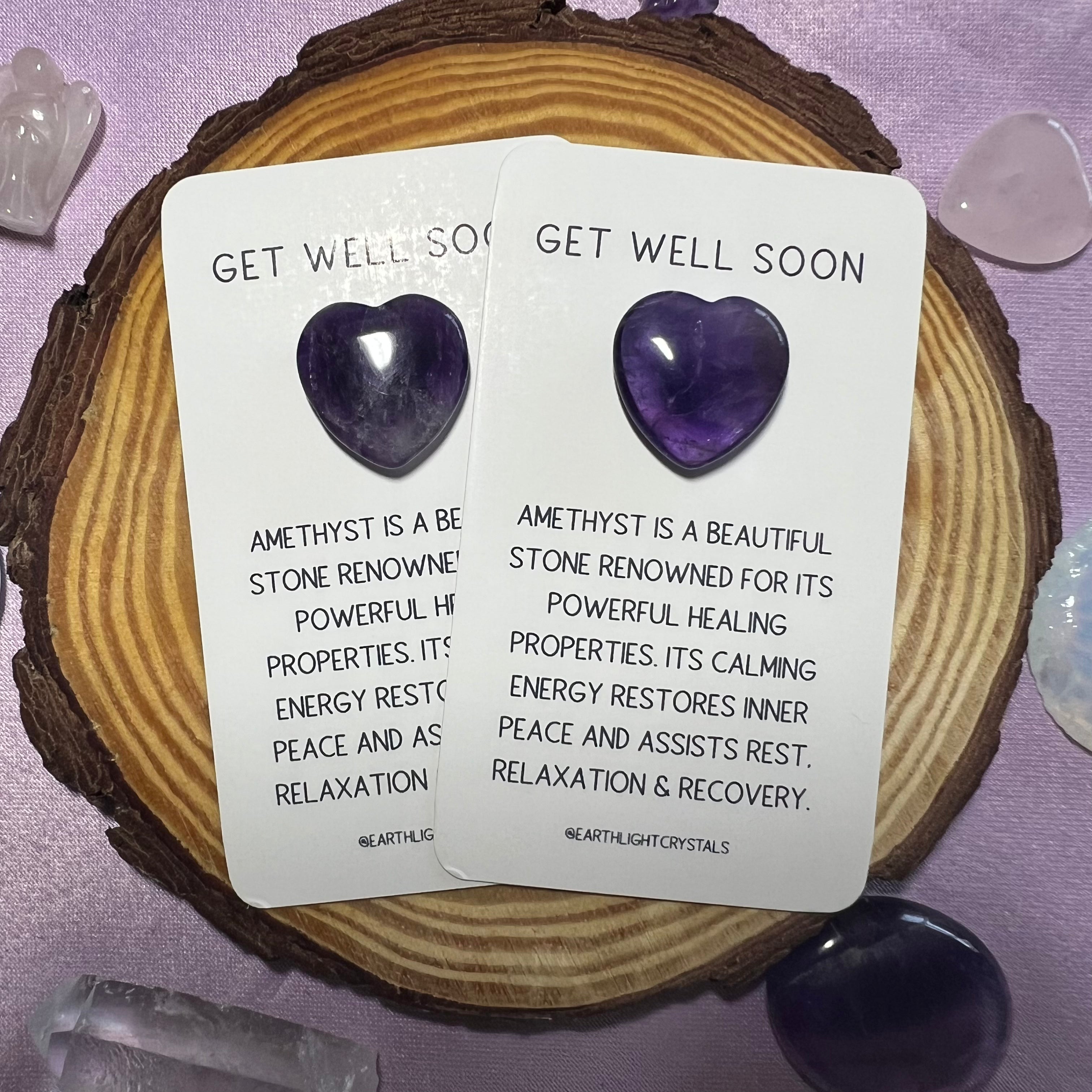 Amethyst Get Well Soon Crystal Pocket Heart Card