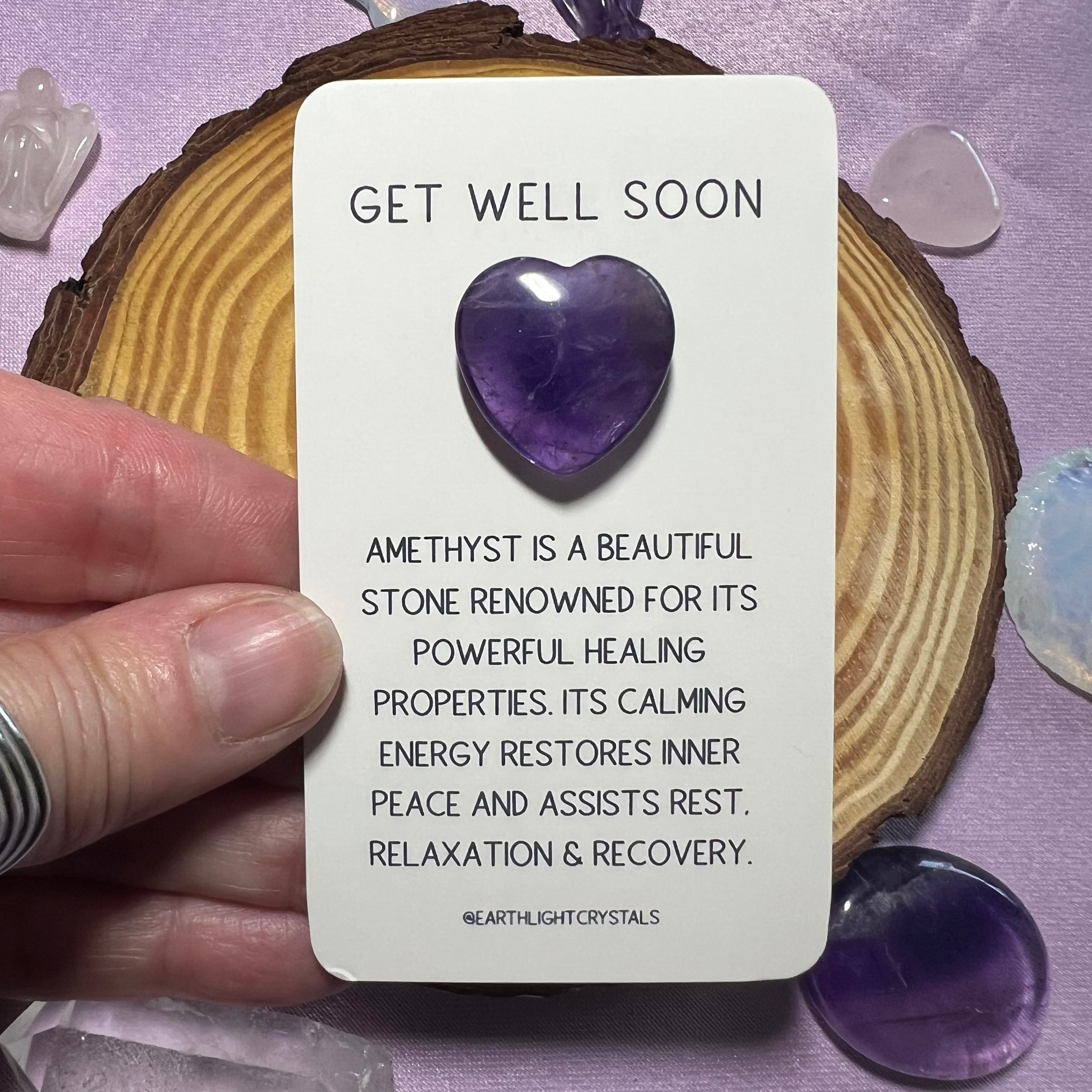 Amethyst Get Well Soon Crystal Pocket Heart Card