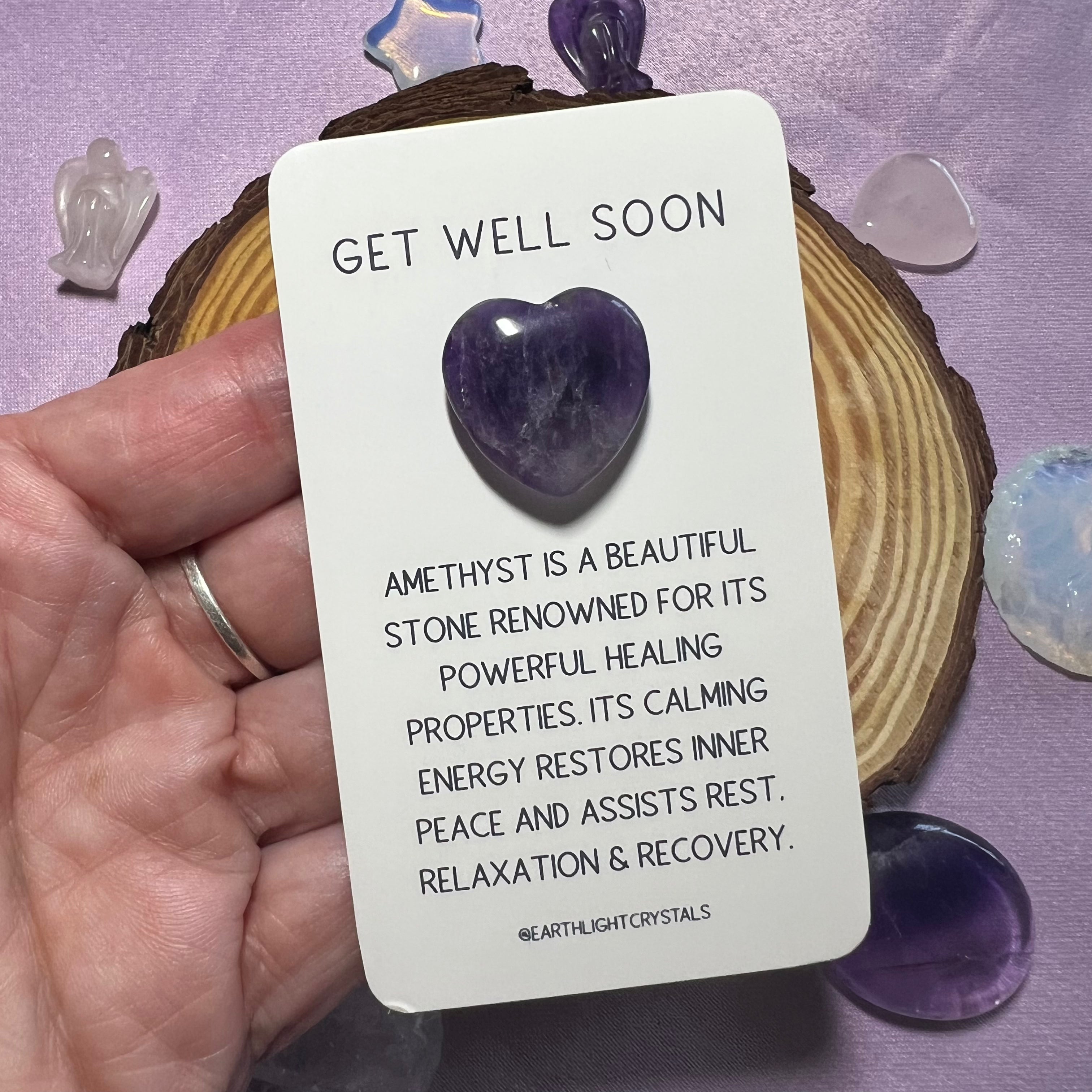 Amethyst Get Well Soon Crystal Pocket Heart Card