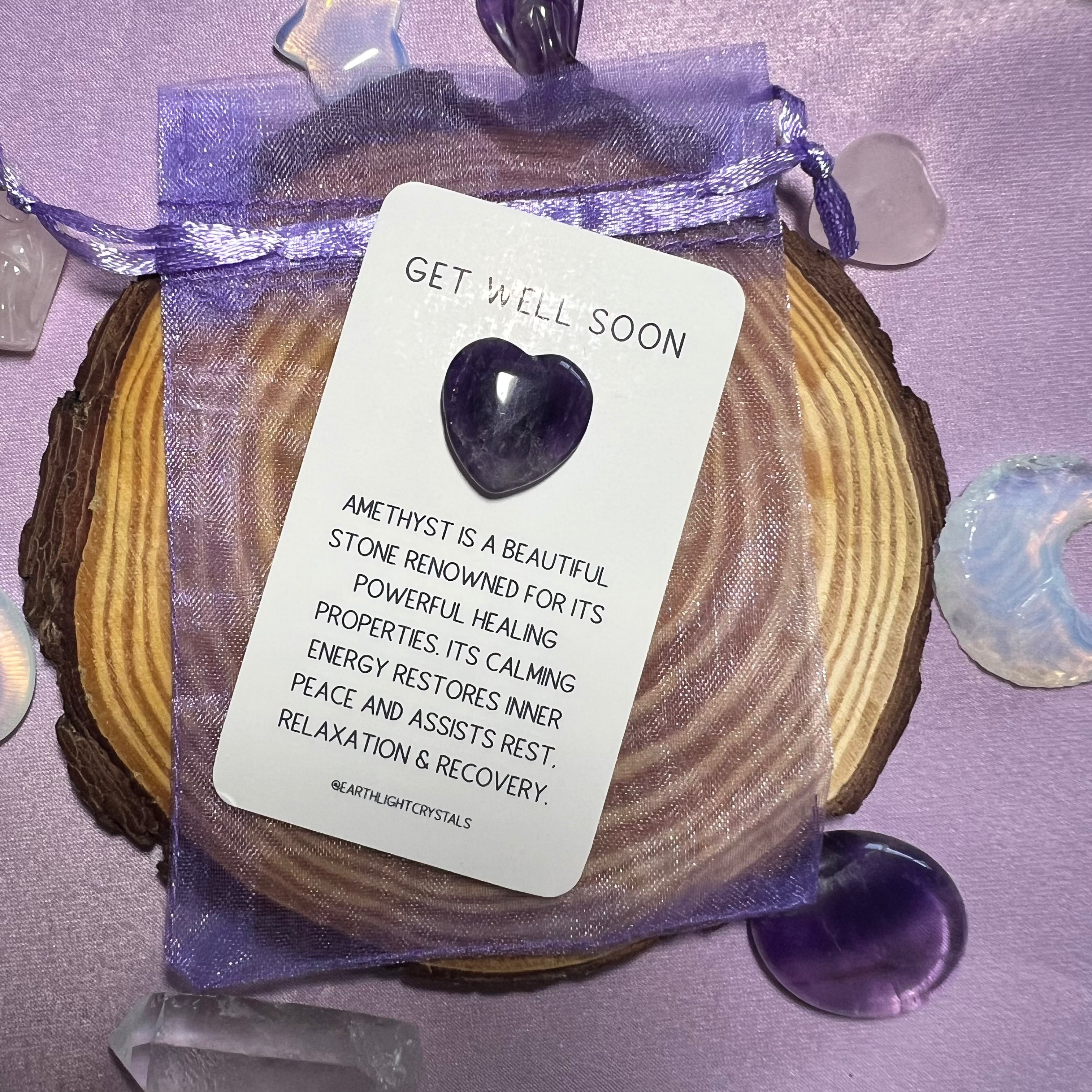 Amethyst Get Well Soon Crystal Pocket Heart Card