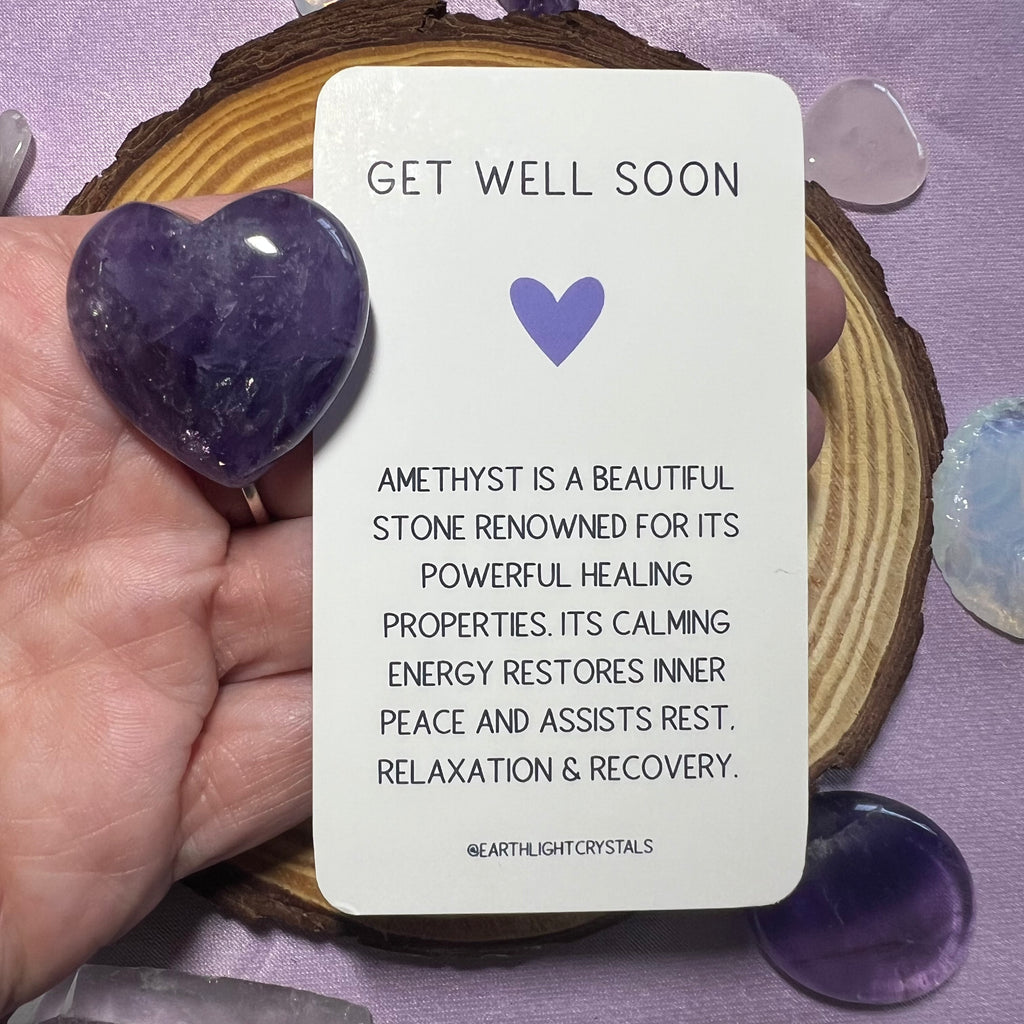 Amethyst Get Well Soon Crystal Pocket Heart Gift