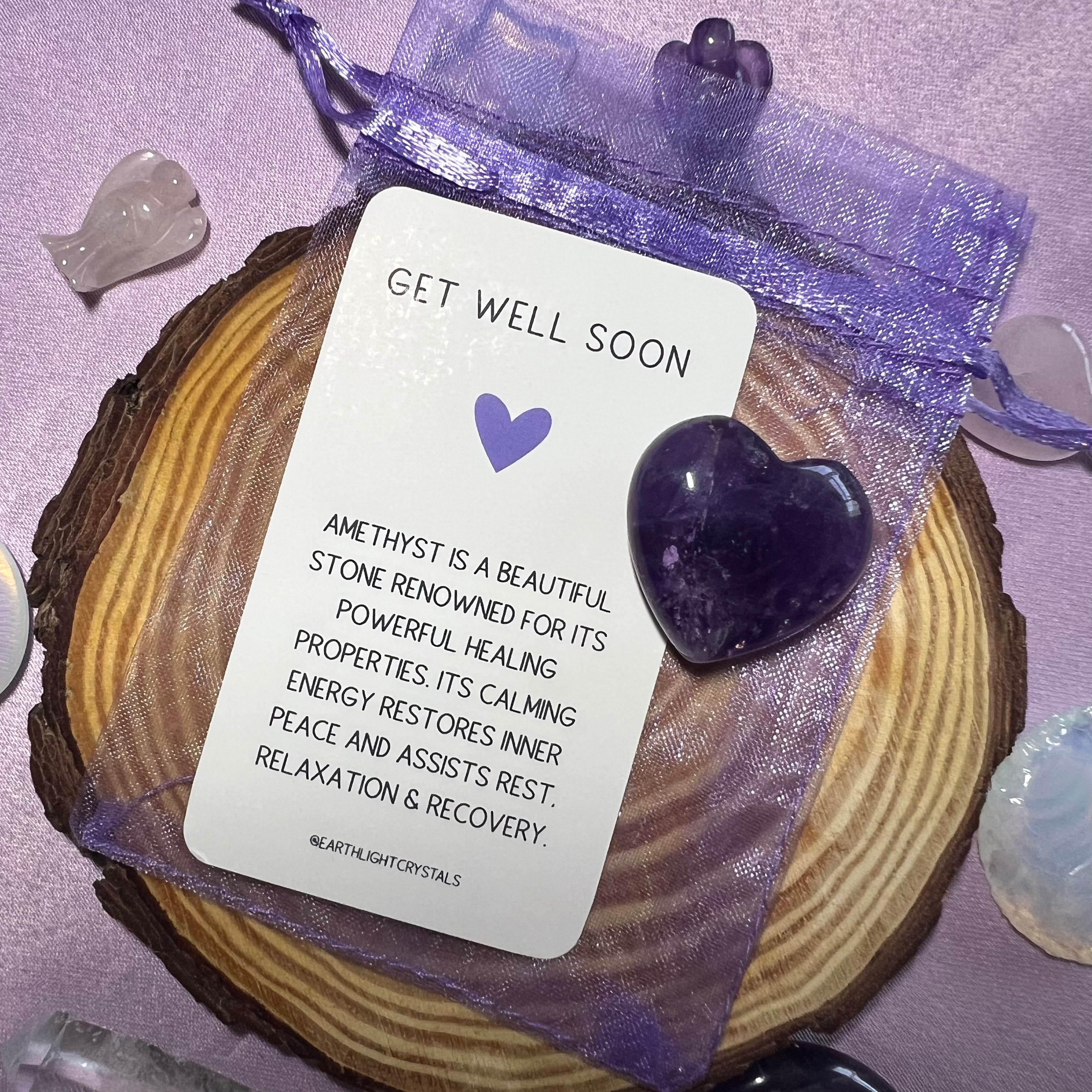 Amethyst Get Well Soon Crystal Pocket Heart Gift