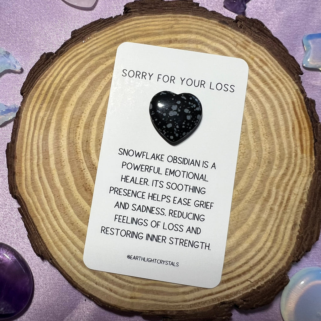 Snowflake Obsidian Crystal Heart Grief & Loss Keepsake Card