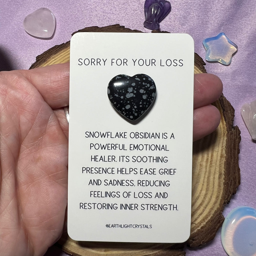 Snowflake Obsidian Crystal Heart Grief & Loss Keepsake Card