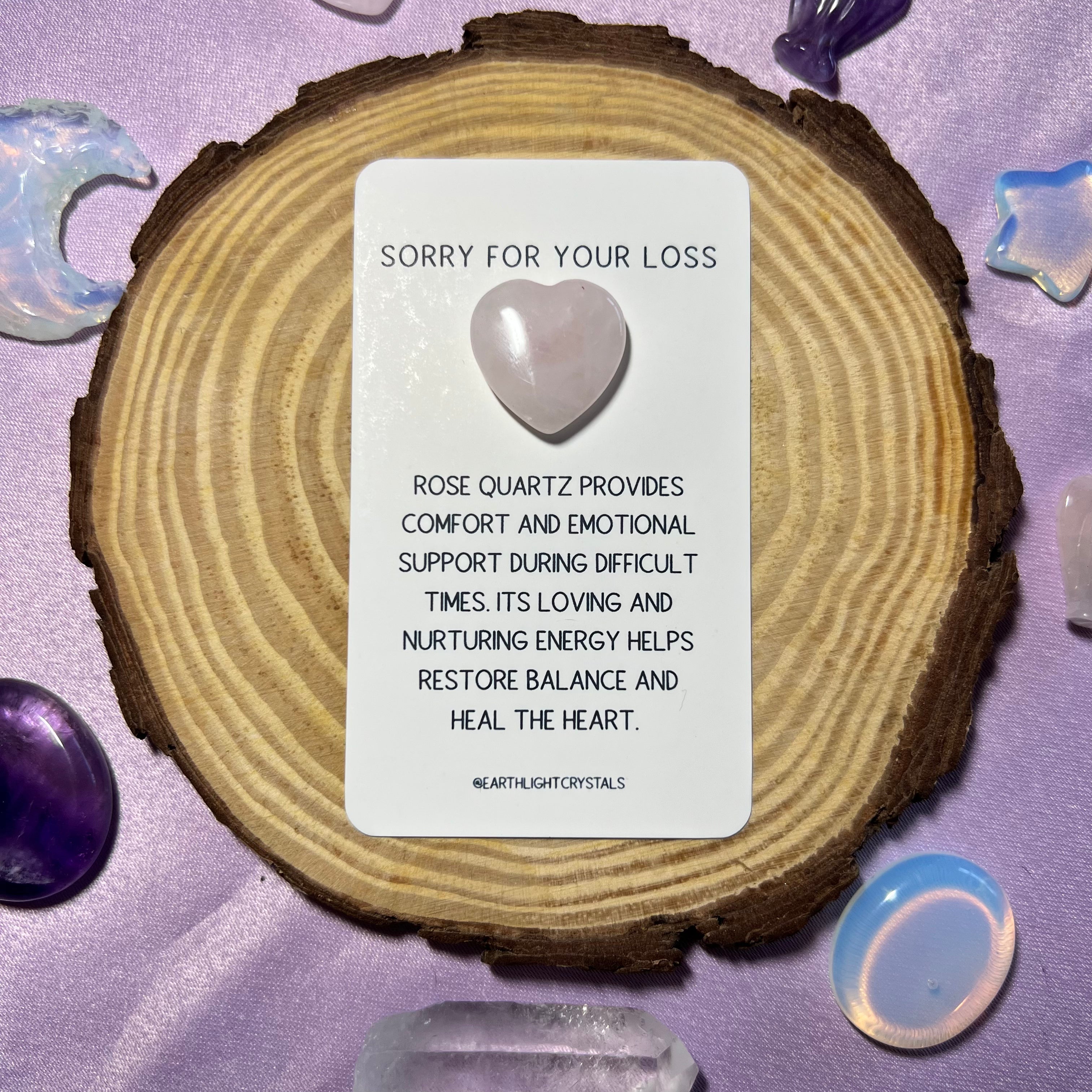 Rose Quartz Crystal Heart Grief & Loss Keepsake Card