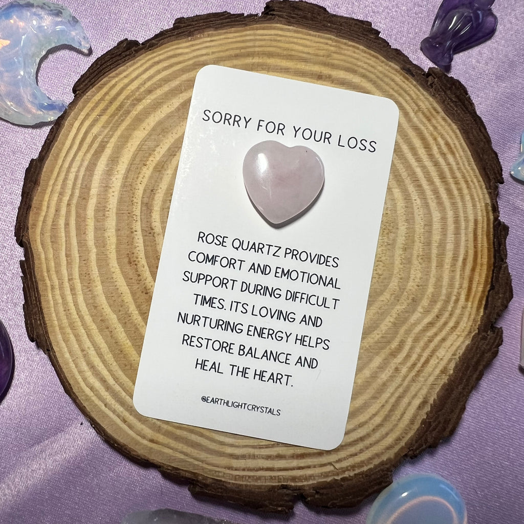 Rose Quartz Crystal Heart Grief & Loss Keepsake Card