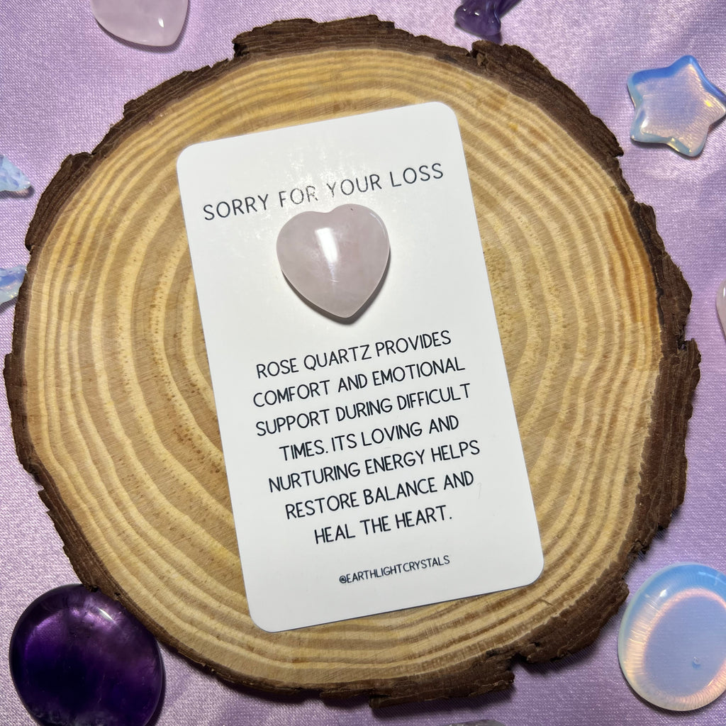 Rose Quartz Crystal Heart Grief & Loss Keepsake Card