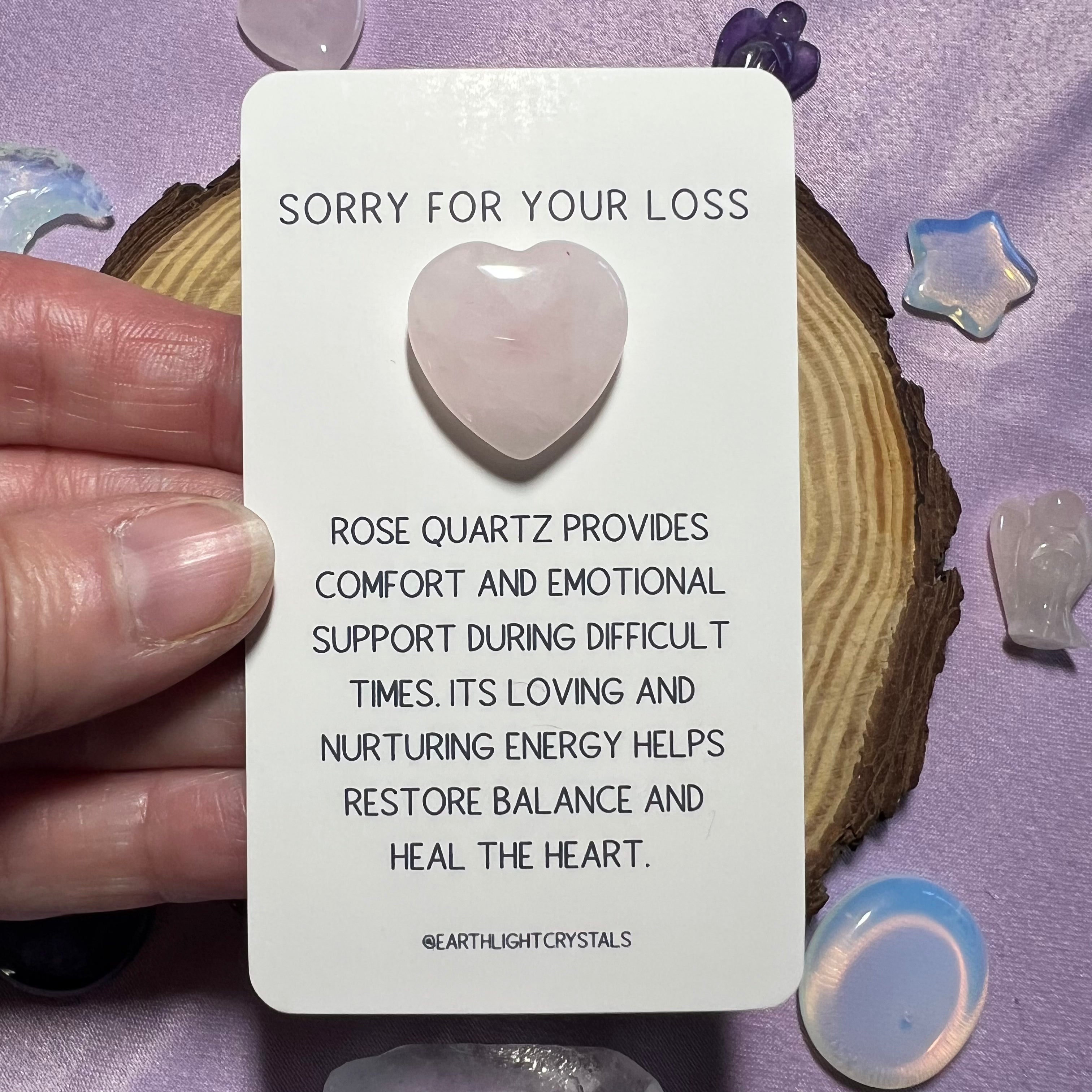 Rose Quartz Crystal Heart Grief & Loss Keepsake Card