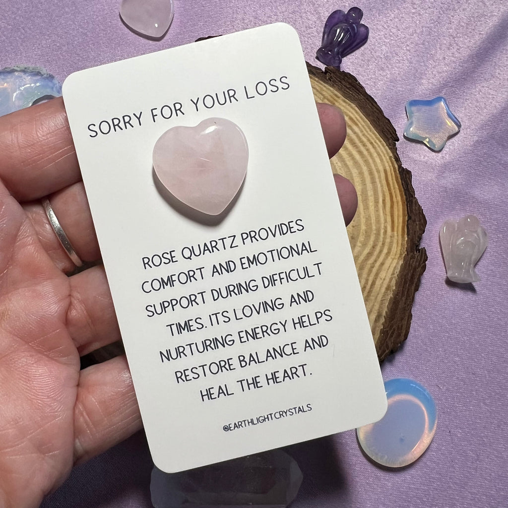 Rose Quartz Crystal Heart Grief & Loss Keepsake Card
