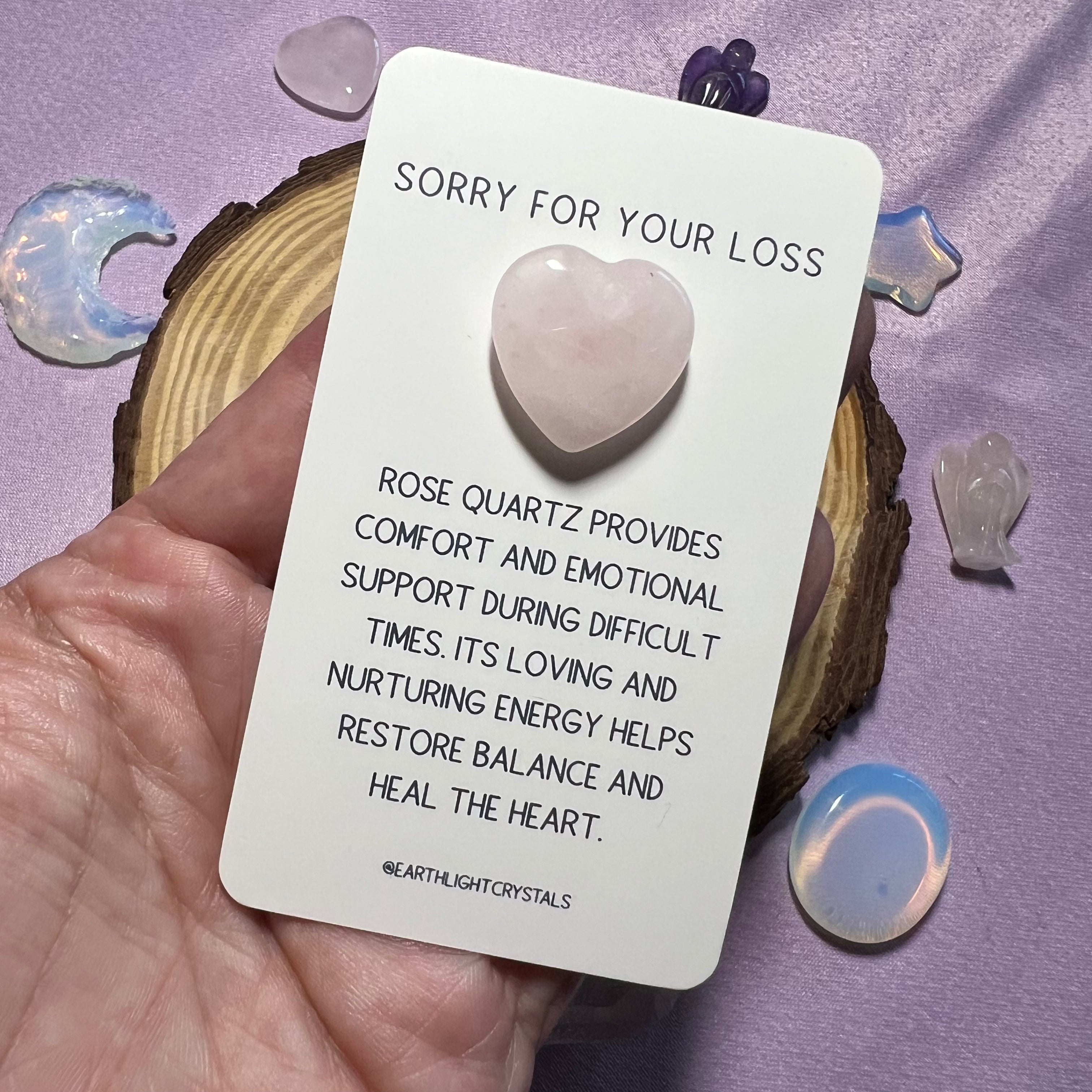 Rose Quartz Crystal Heart Grief & Loss Keepsake Card