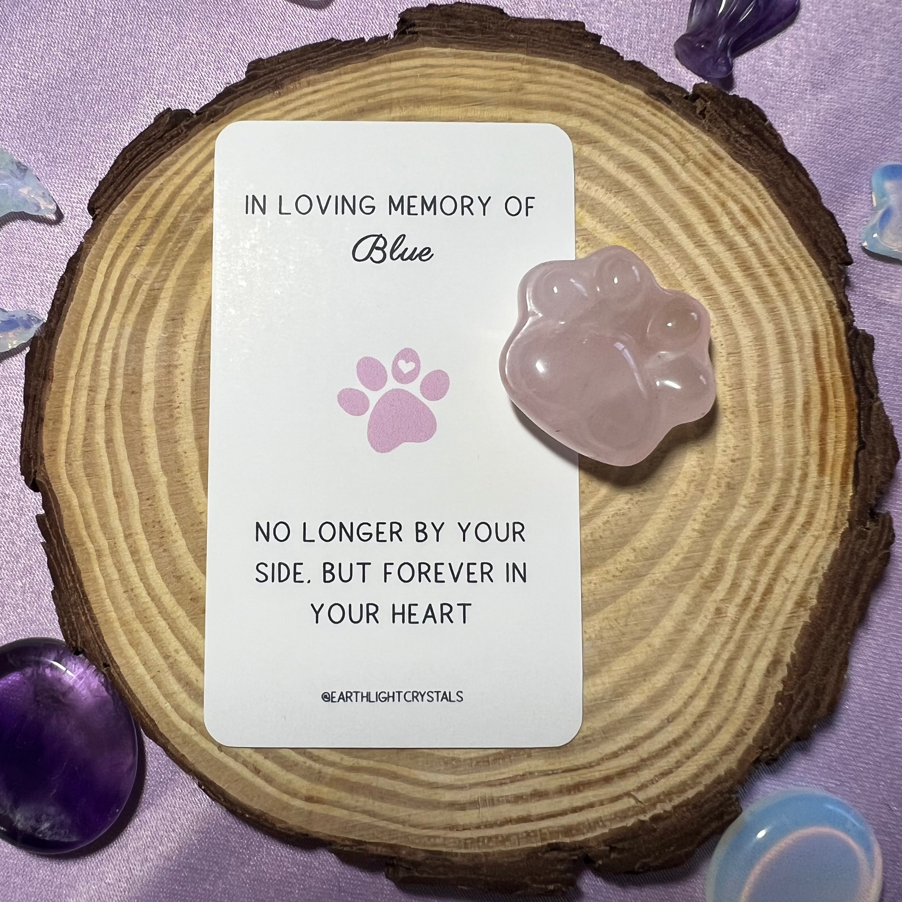 Rose Quartz Crystal Paw Personalised Pet Loss Keepsake Card