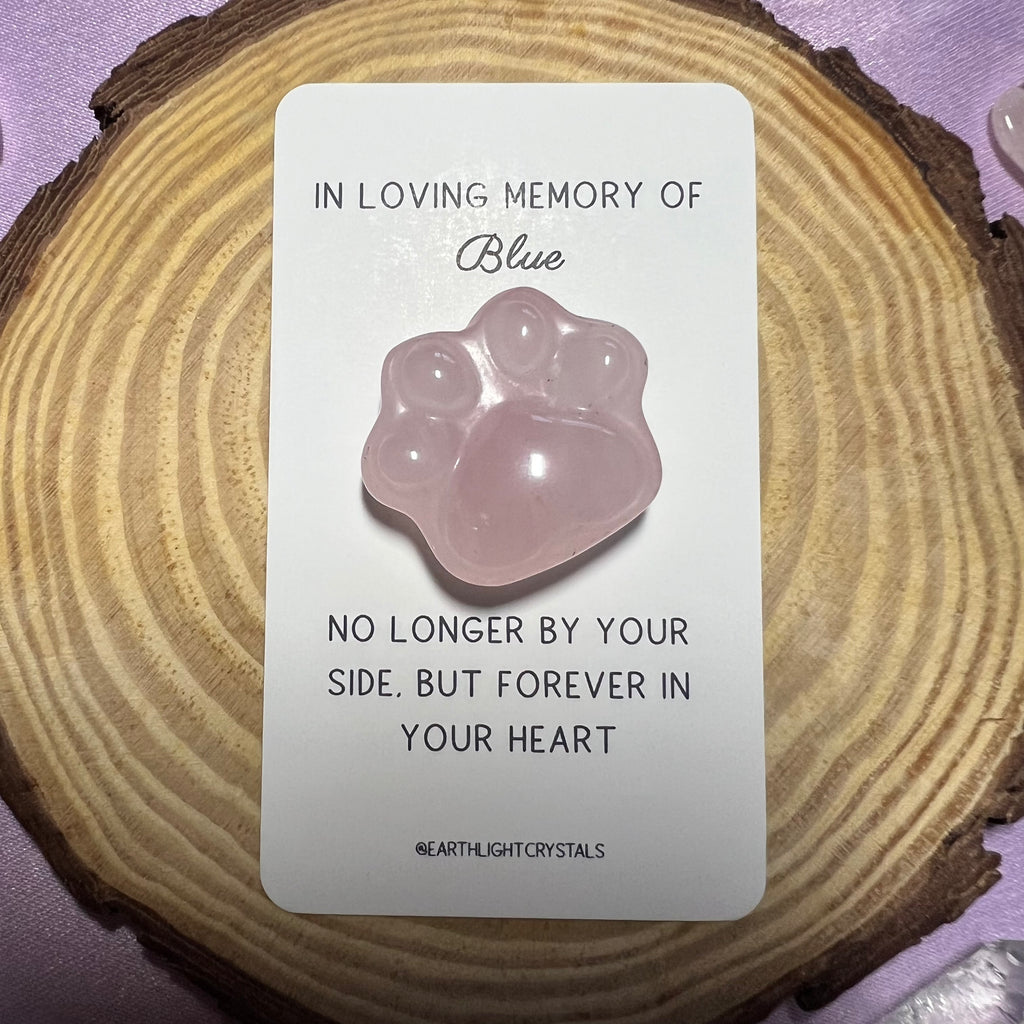 Rose Quartz Crystal Paw Personalised Pet Loss Keepsake Card