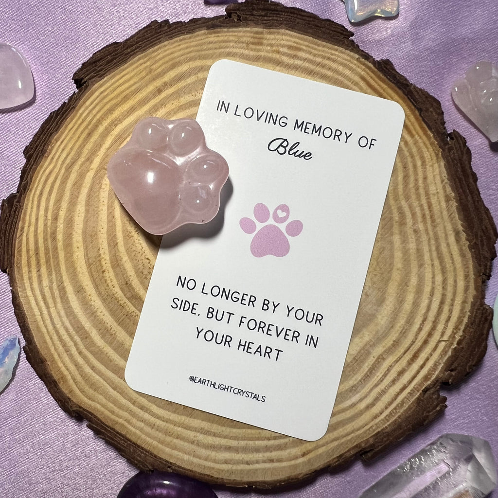 Rose Quartz Crystal Paw Personalised Pet Loss Keepsake Card