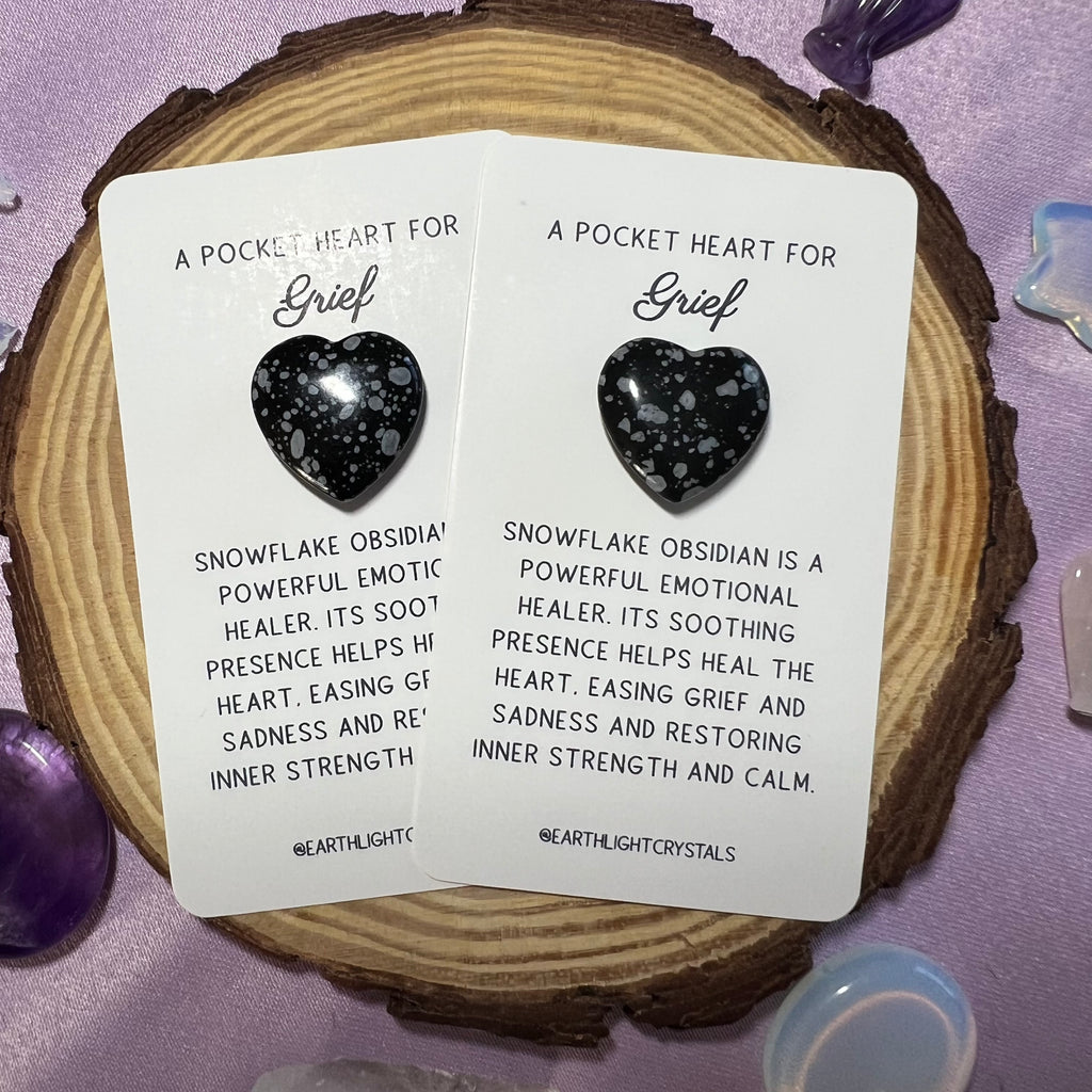 Snowflake Obsidian Pocket Crystal Heart Keepsake Card for Grief
