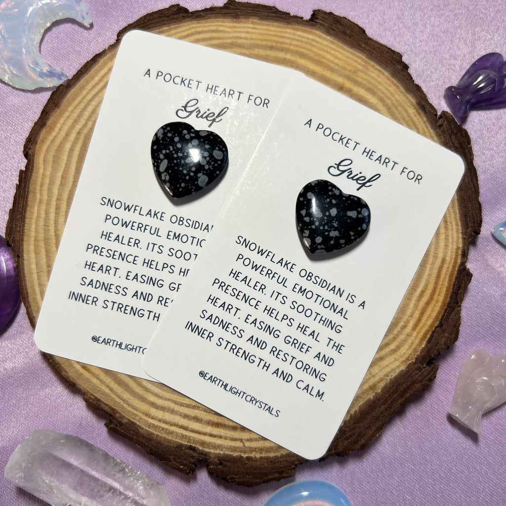 Snowflake Obsidian Pocket Crystal Heart Keepsake Card for Grief