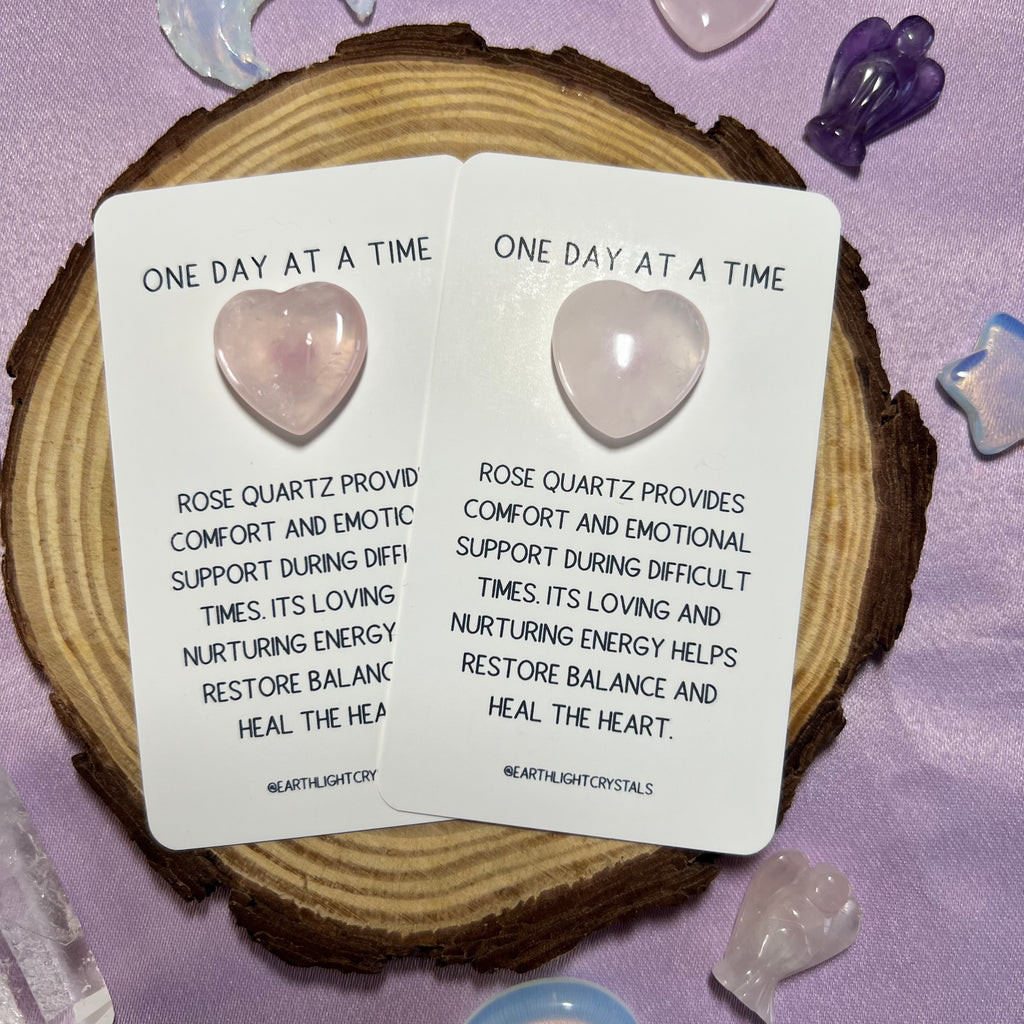 Rose Quartz Crystal Heart Grief & Loss Keepsake Card - One Day at a Time