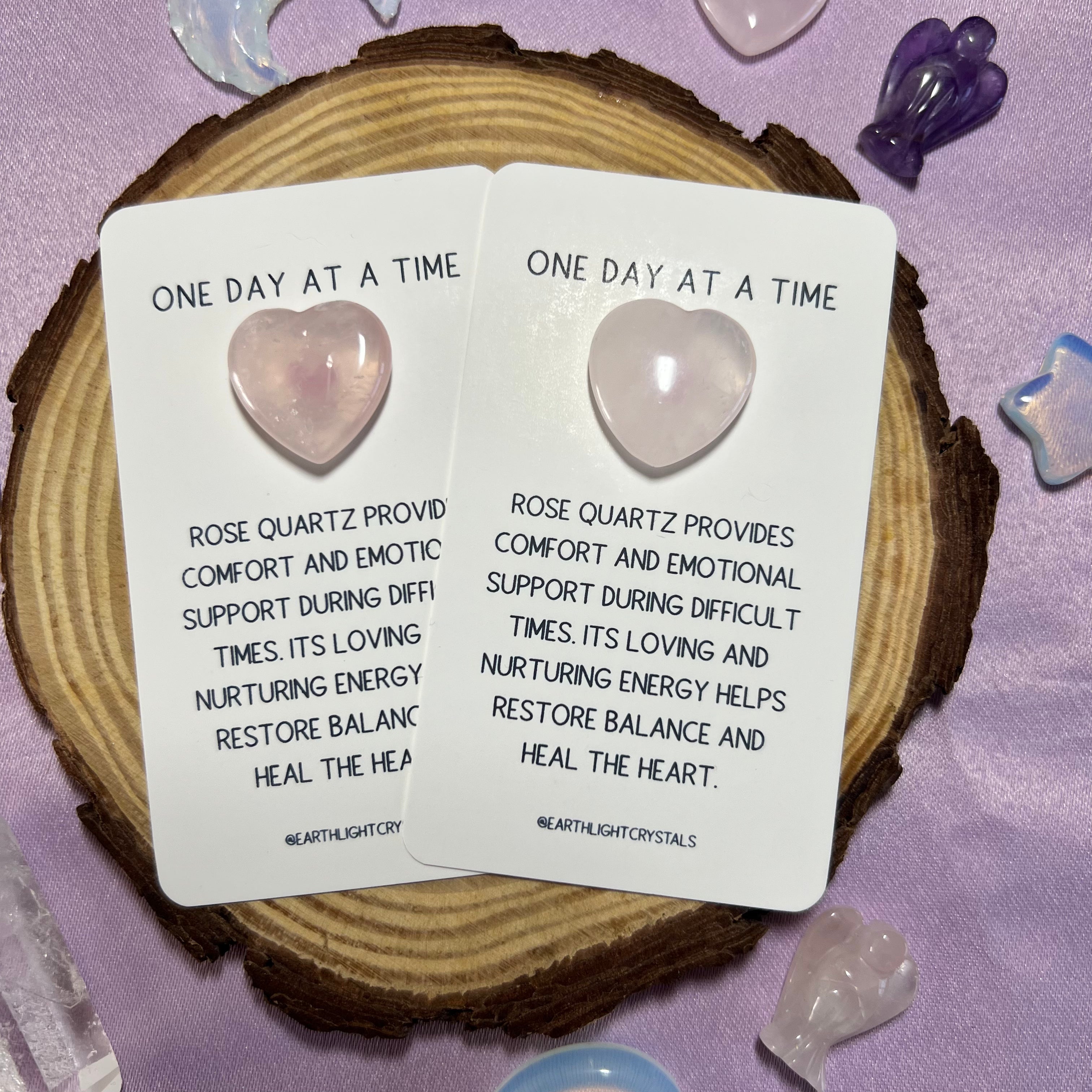 Rose Quartz Crystal Heart Grief & Loss Keepsake Card - One Day at a Time