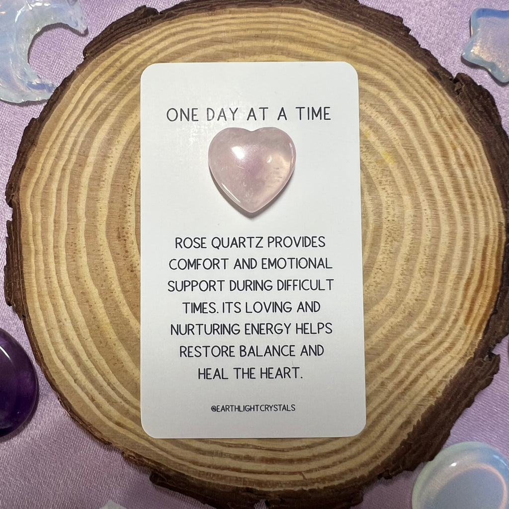 Rose Quartz Crystal Heart Grief & Loss Keepsake Card - One Day at a Time