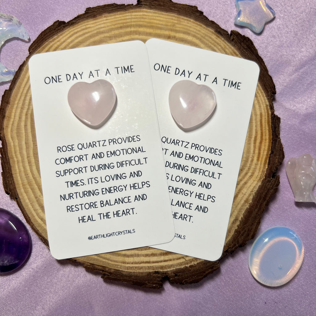 Rose Quartz Crystal Heart Grief & Loss Keepsake Card - One Day at a Time