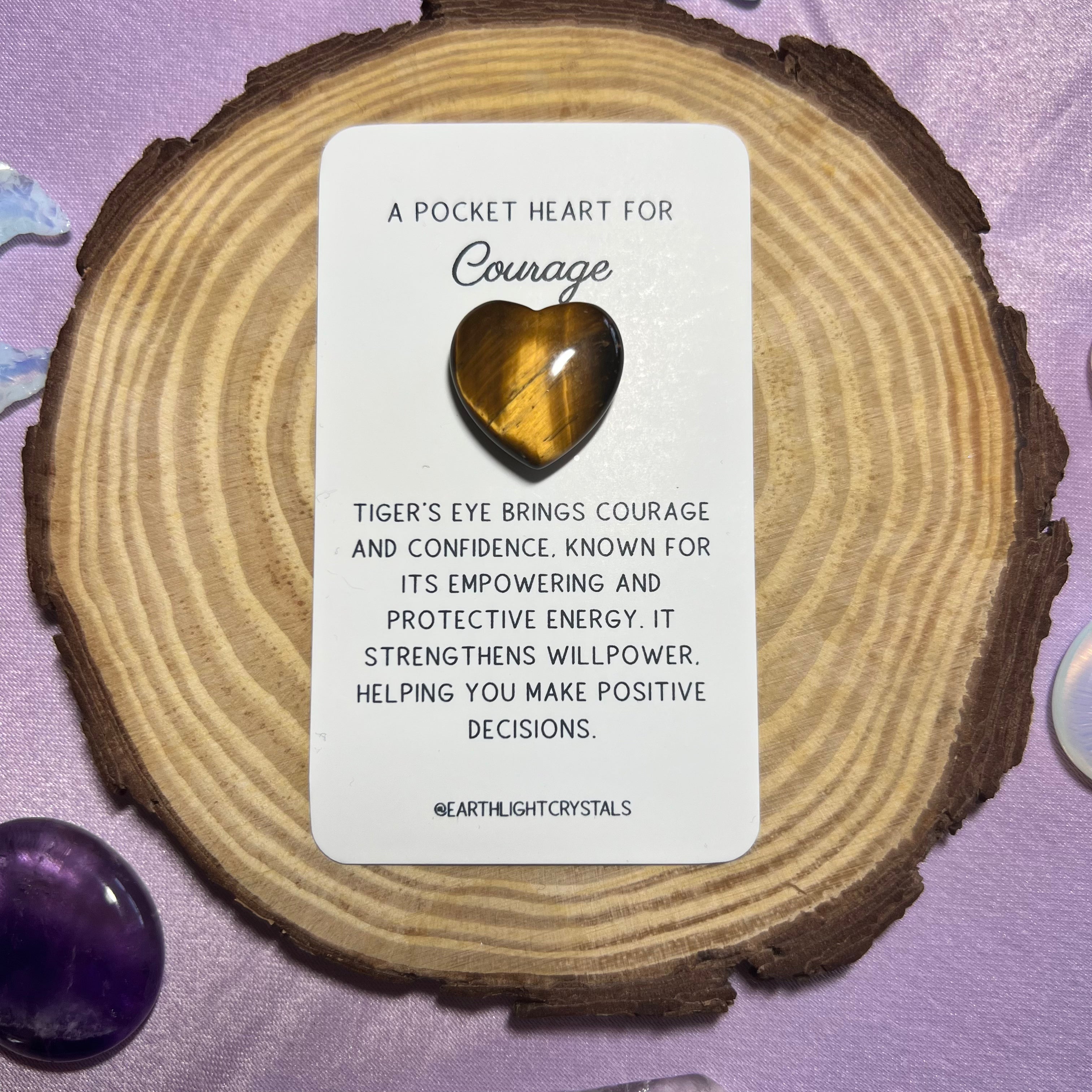 Tiger's Eye Pocket Heart Crystal Gift for Courage & Confidence
