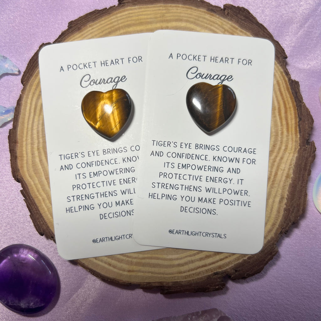 Tiger's Eye Pocket Heart Crystal Gift for Courage & Confidence