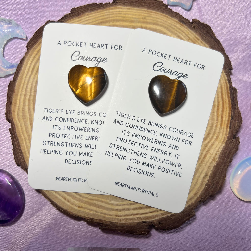 Tiger's Eye Pocket Heart Crystal Gift for Courage & Confidence
