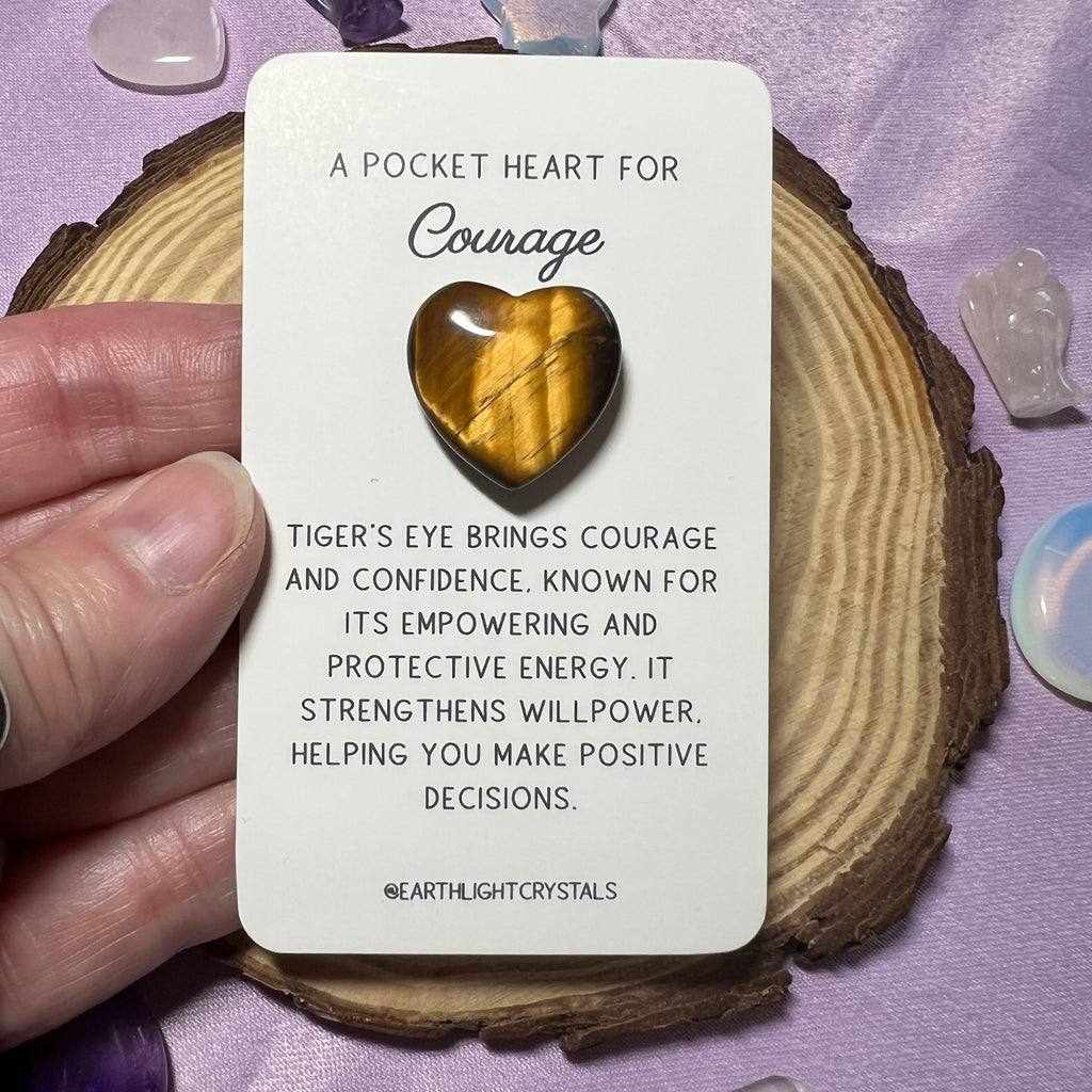 Tiger's Eye Pocket Heart Crystal Gift for Courage & Confidence